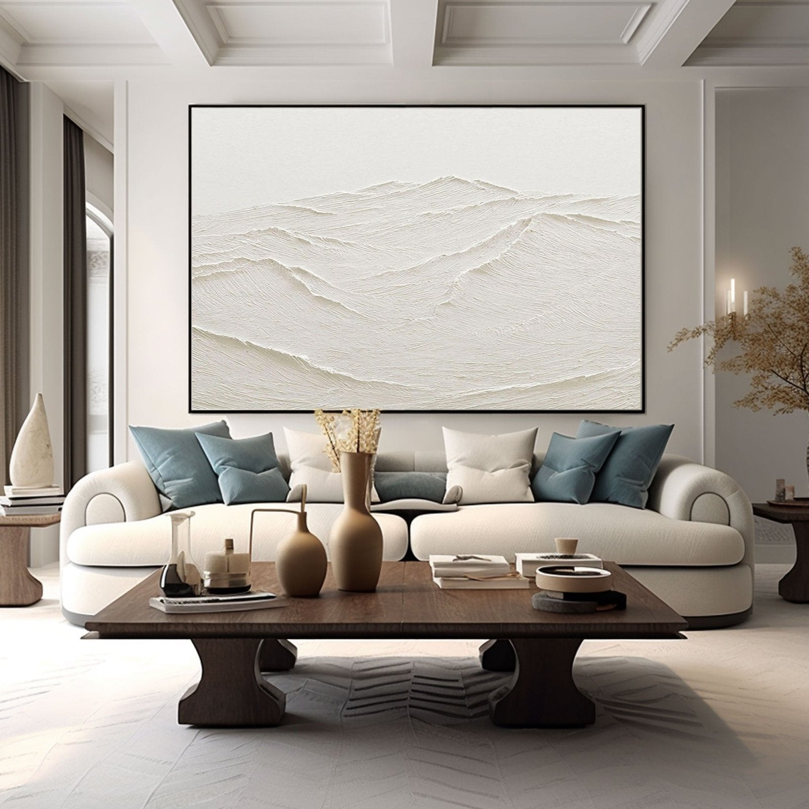 Large White Textured Abstract Art - Minimalist Ridges #TC 176