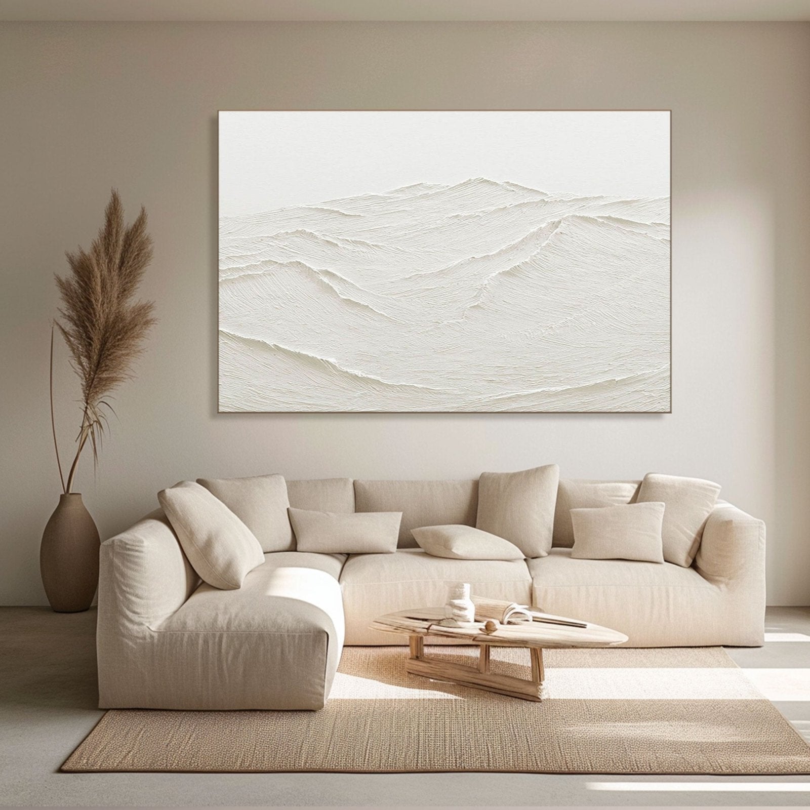 Large White Textured Abstract Art - Minimalist Ridges #TC 176