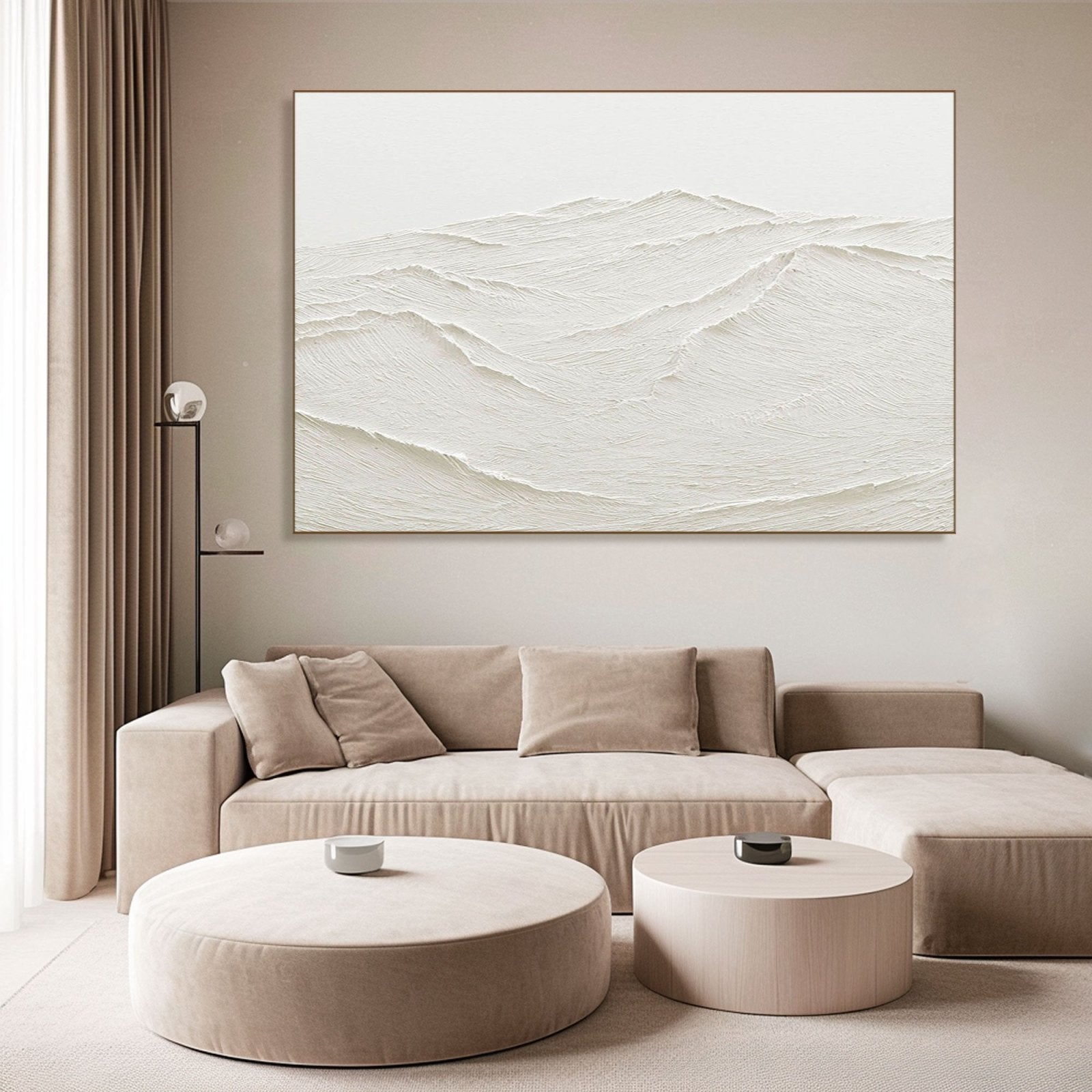 Large White Textured Abstract Art - Minimalist Ridges #TC 176