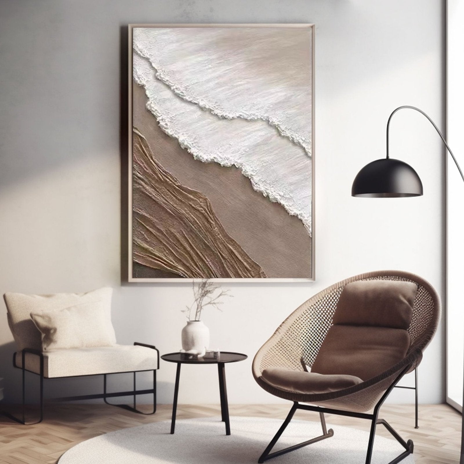 Beige Coastal Canvas Art | Ocean Wave Texture Painting for Home Decor #TC 228