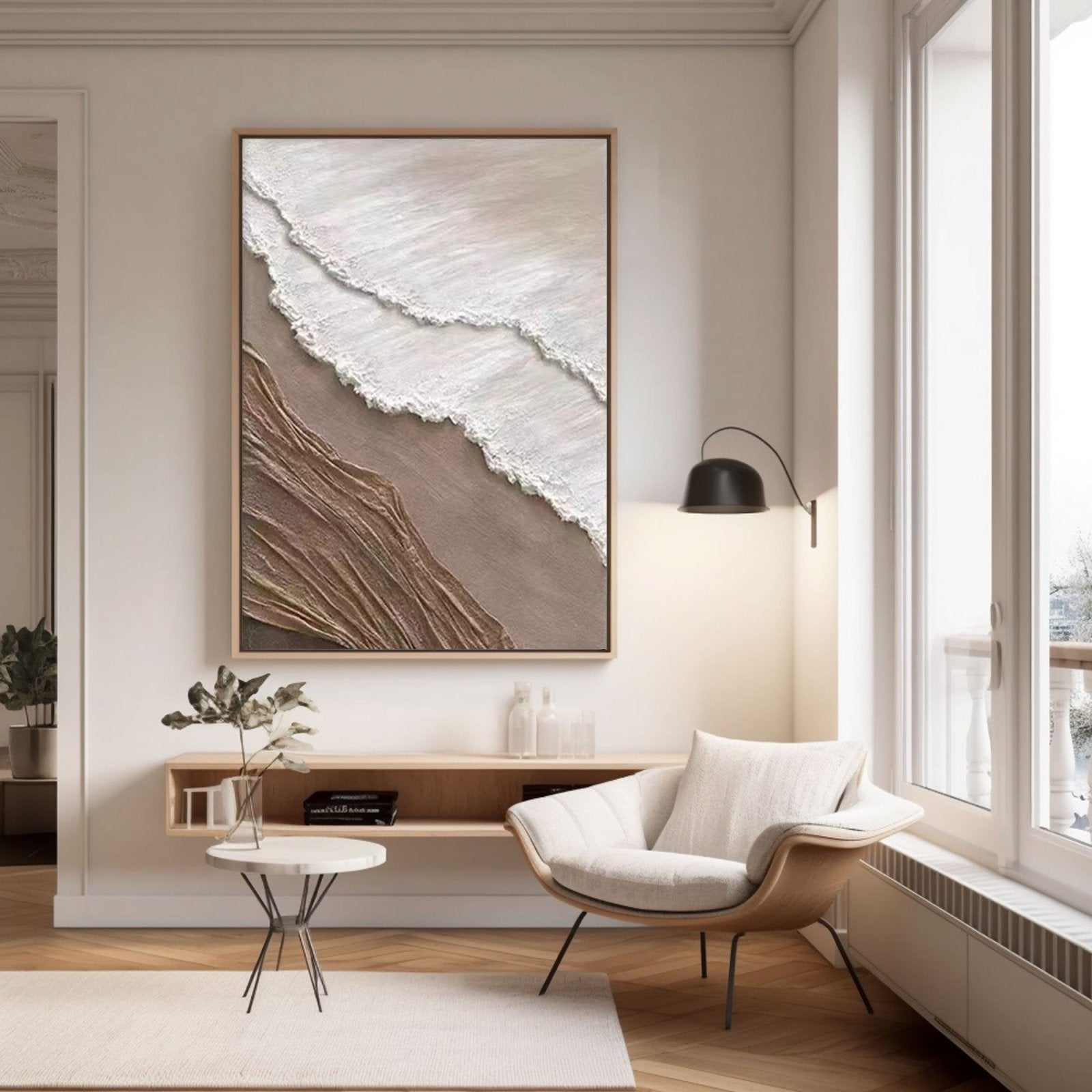 Beige Coastal Canvas Art | Ocean Wave Texture Painting for Home Decor #TC 228