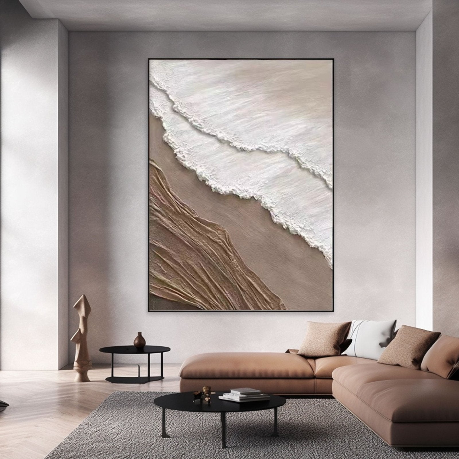 Beige Coastal Canvas Art | Ocean Wave Texture Painting for Home Decor #TC 228