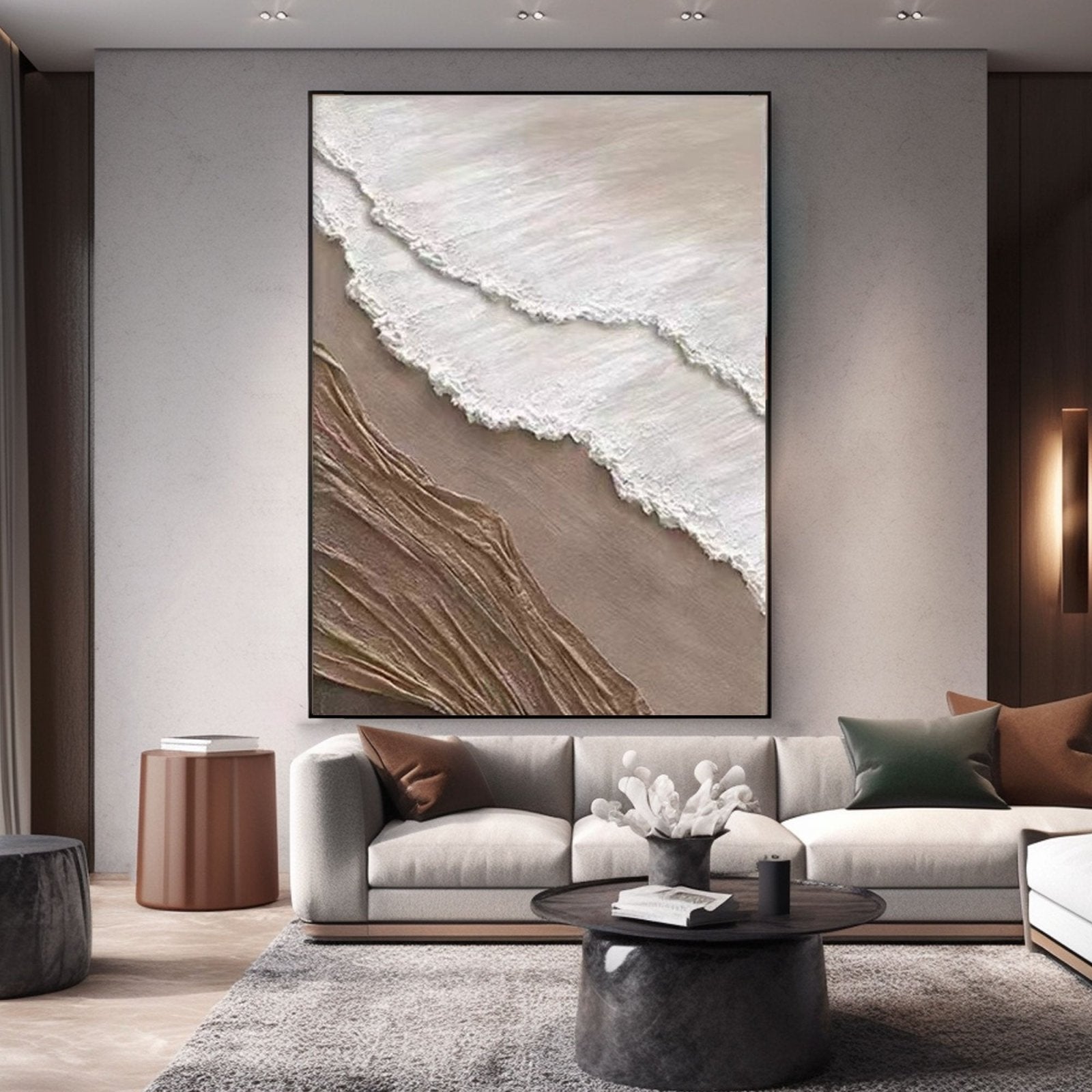 Beige Coastal Canvas Art | Ocean Wave Texture Painting for Home Decor #TC 228