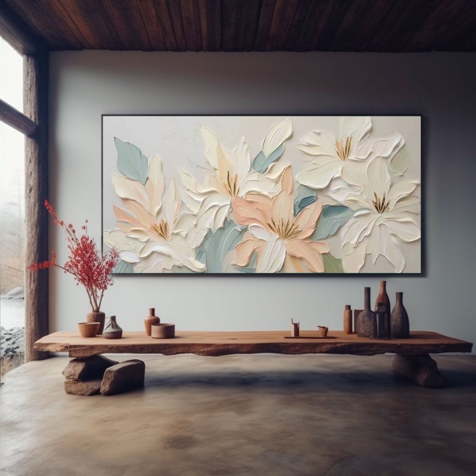 3D Plaster Flower Art | Textured Floral Wall Sculpture #TC 226