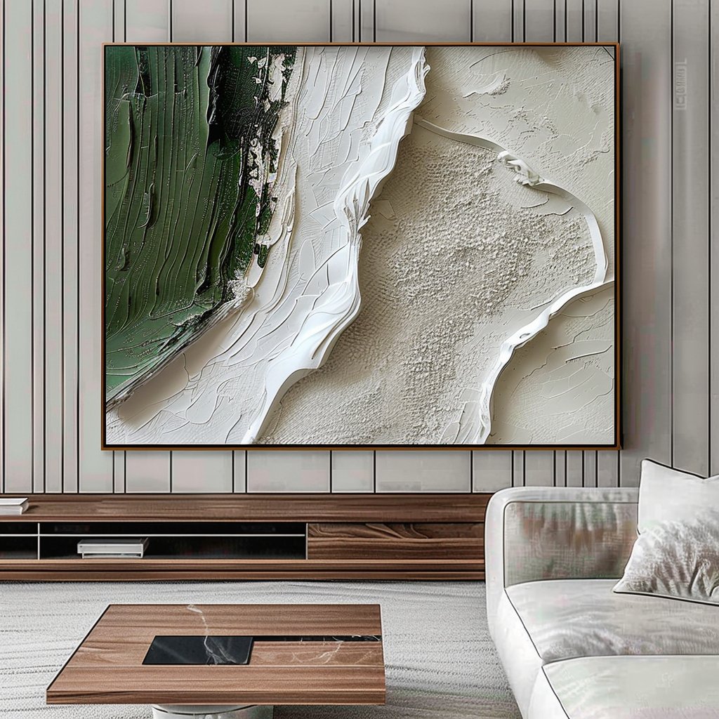 Textured Abstract Landscape Oil Painting | Original Green and White Artwork #TC 181