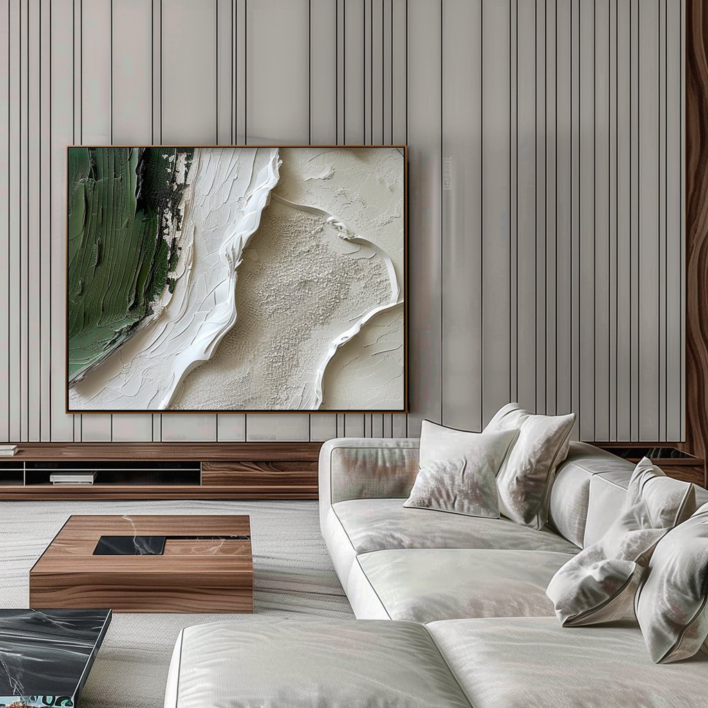 Textured Abstract Landscape Oil Painting | Original Green and White Artwork #TC 181