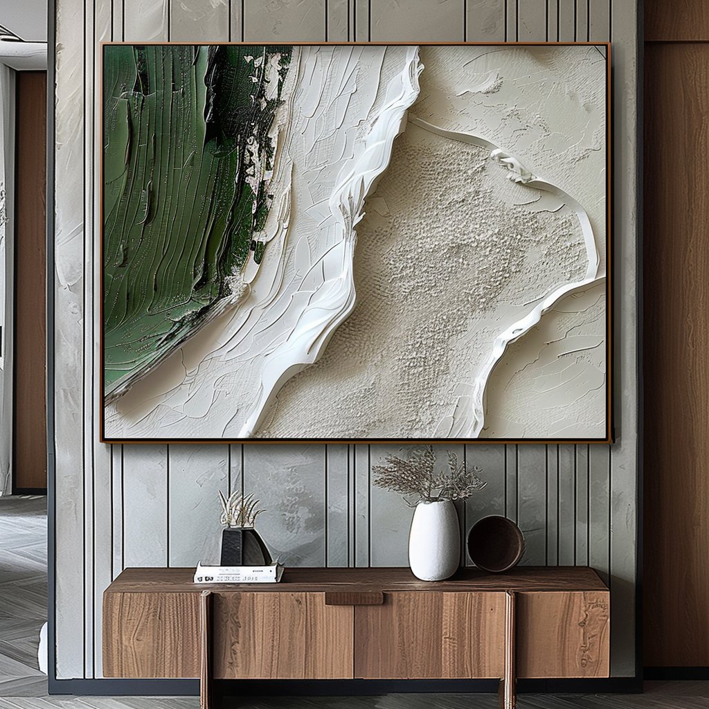 Textured Abstract Landscape Oil Painting | Original Green and White Artwork #TC 181