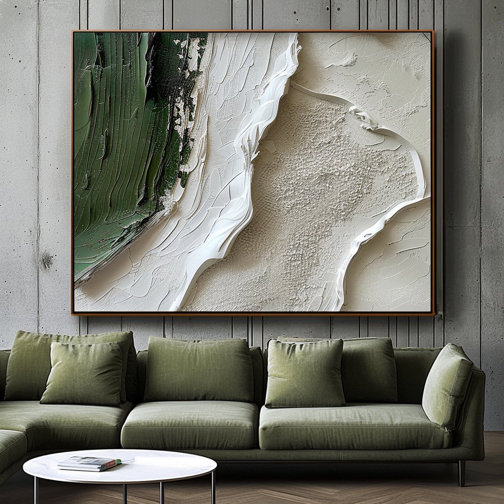 Abstract Landscape Oil on Canvas | Textured Green and White Original Art