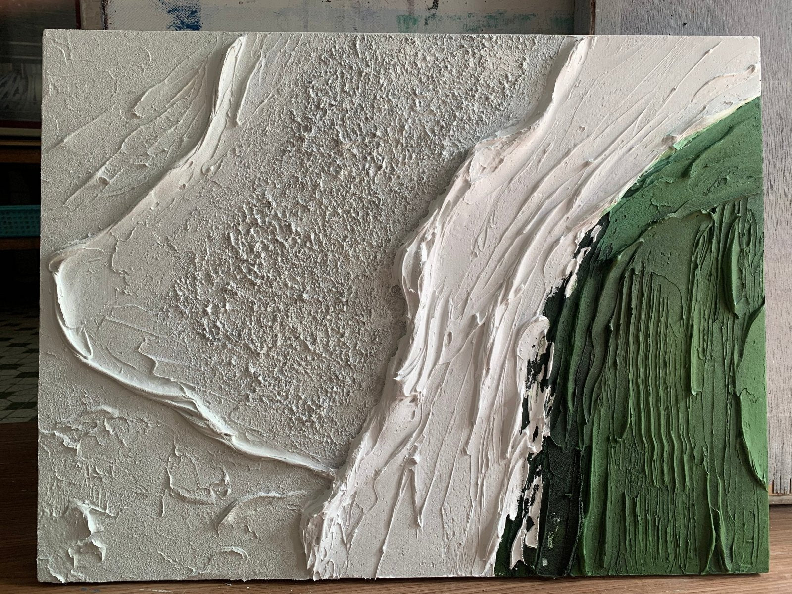 Textured Abstract Landscape Oil Painting | Original Green and White Artwork #TC 181