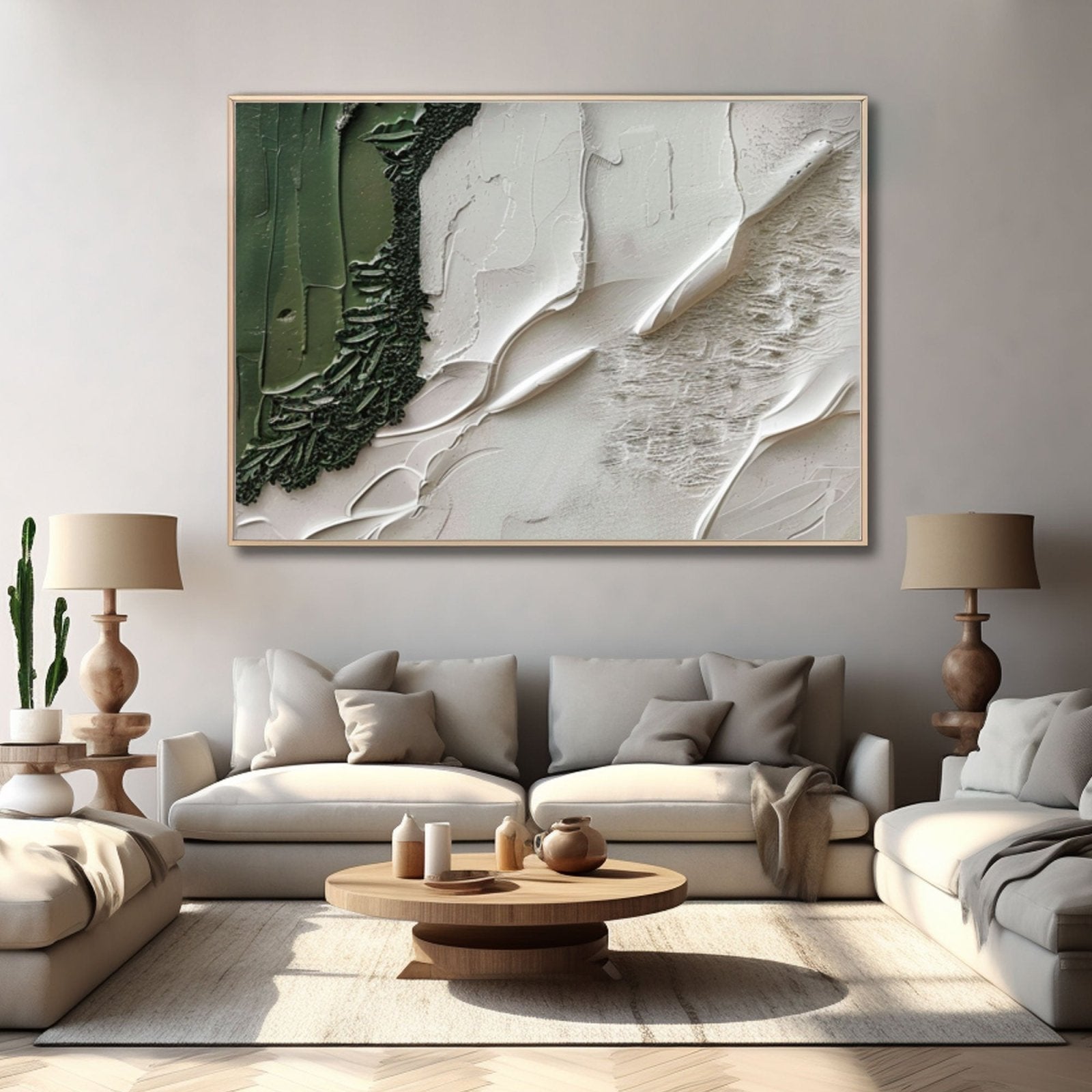 Textured Wall Art | | Abstract Green and White Wall Decor Canvas #TC 229