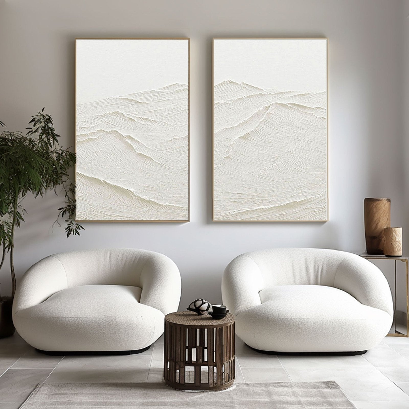 White Impasto Landscape Art | 2-Panel Textured Painting #TC 183