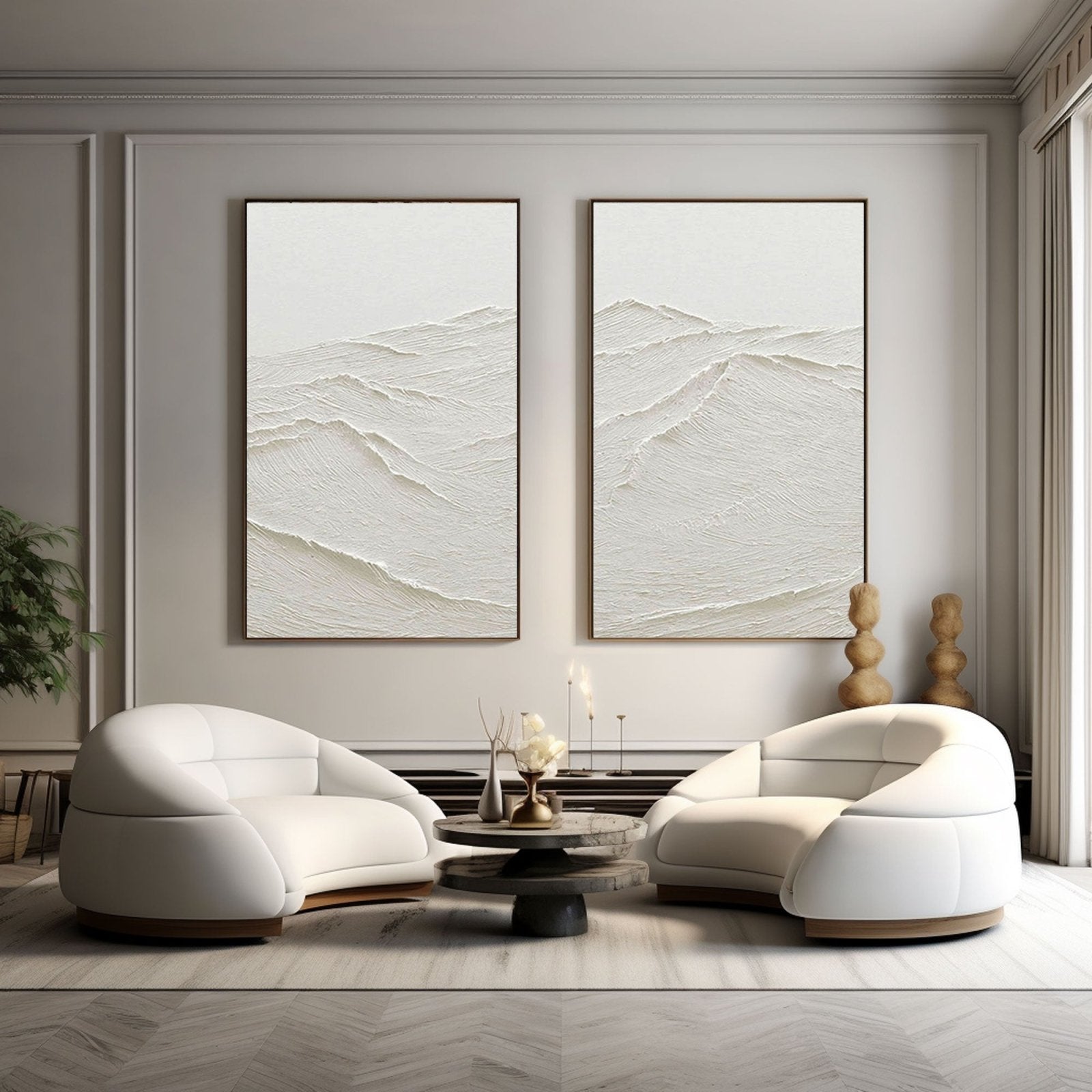 White Impasto Landscape Art | 2-Panel Textured Painting #TC 183