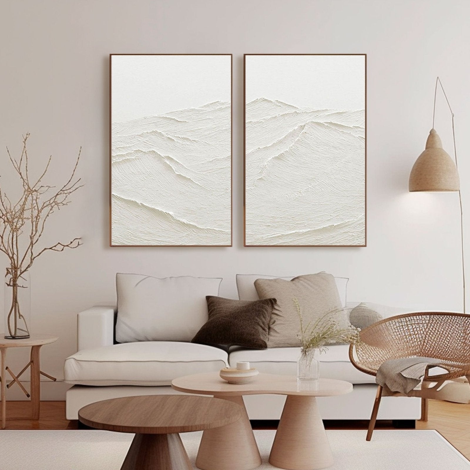 White Impasto Landscape Art | 2-Panel Textured Painting #TC 183