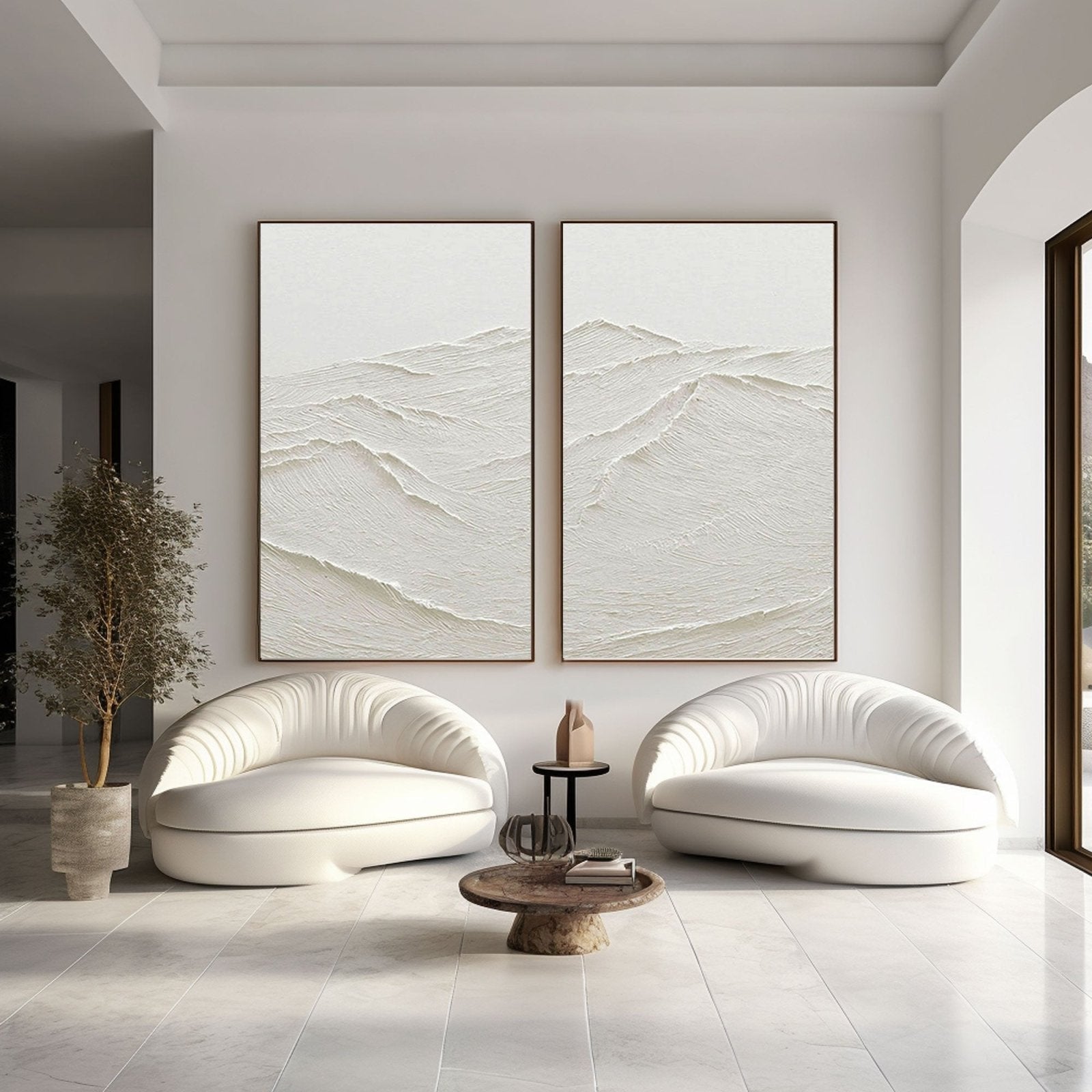 White Impasto Landscape Art | 2-Panel Textured Painting #TC 183