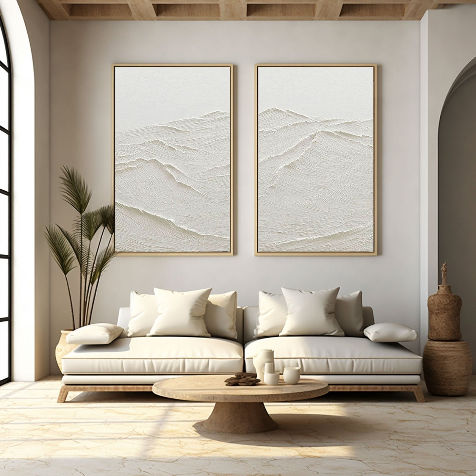 White Impasto Landscape Art | 2-Panel Textured Painting #TC 183