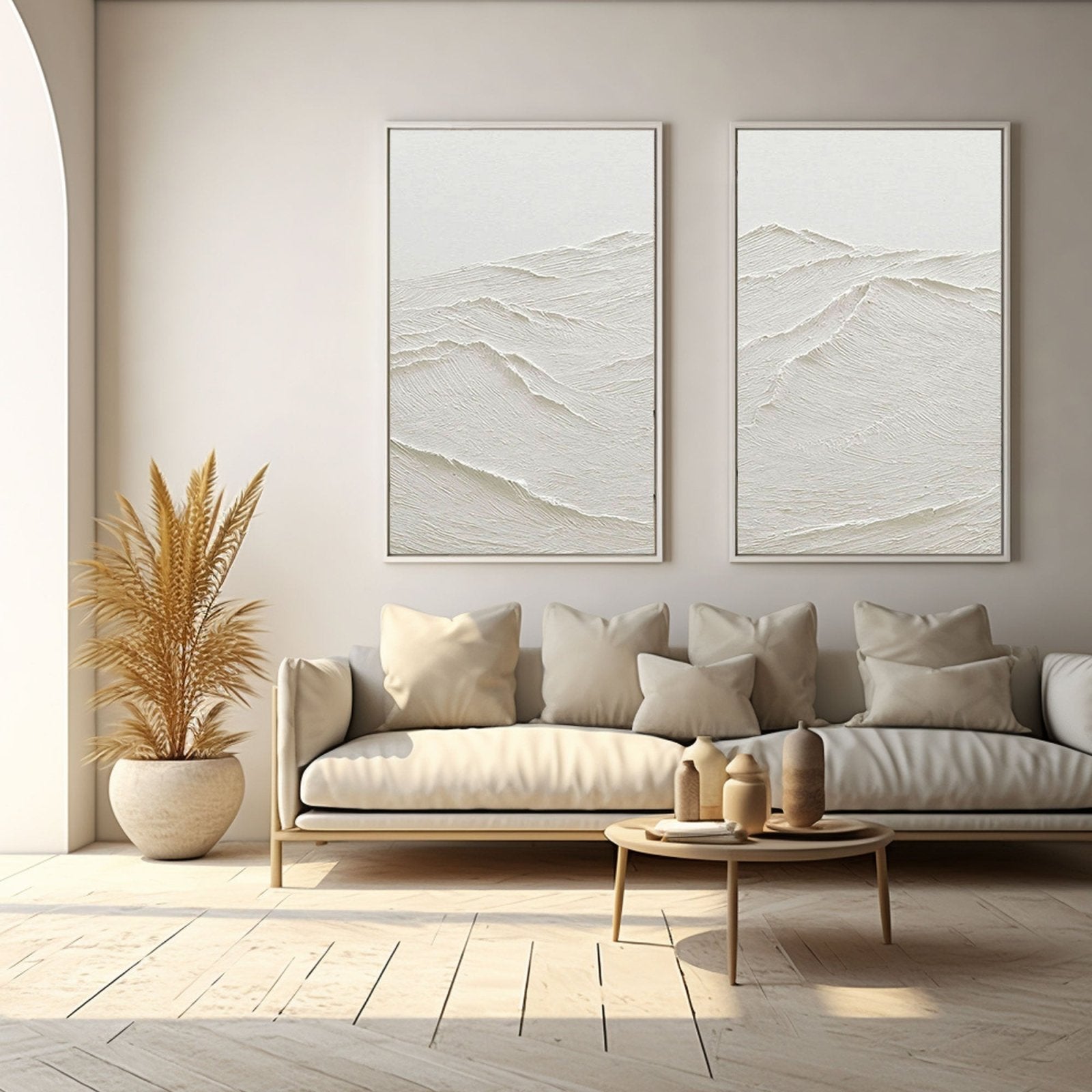 White Impasto Landscape Art | 2-Panel Textured Painting #TC 183