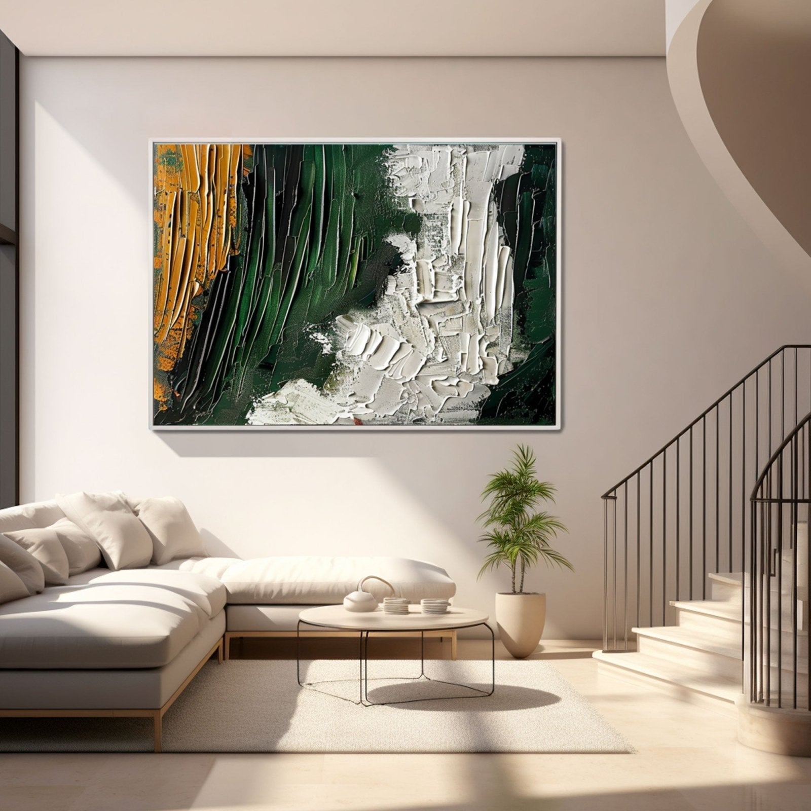 Large Abstract Oil Painting | Green & White Textured Wall Art #TC 230