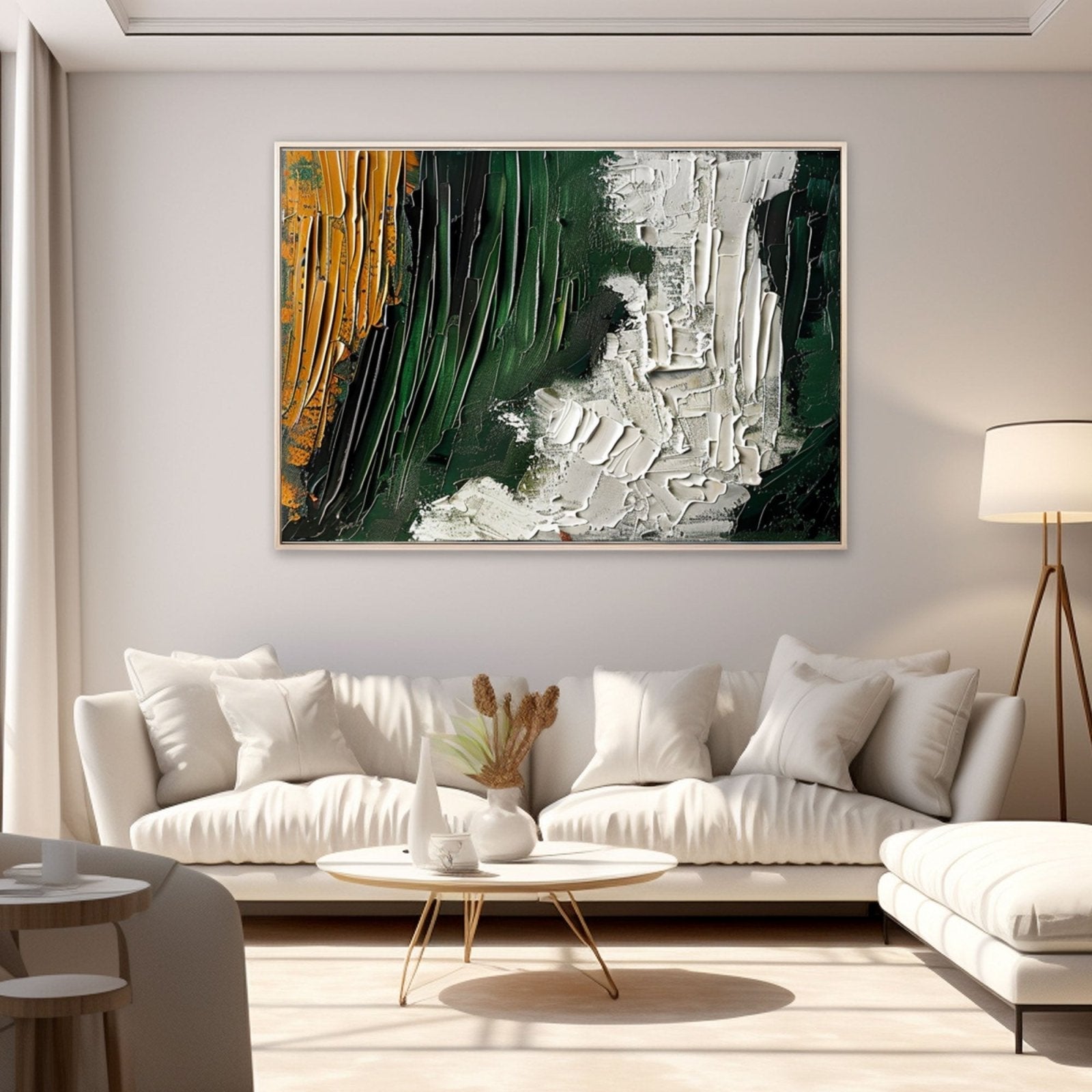 Large Abstract Oil Painting | Green & White Textured Wall Art #TC 230