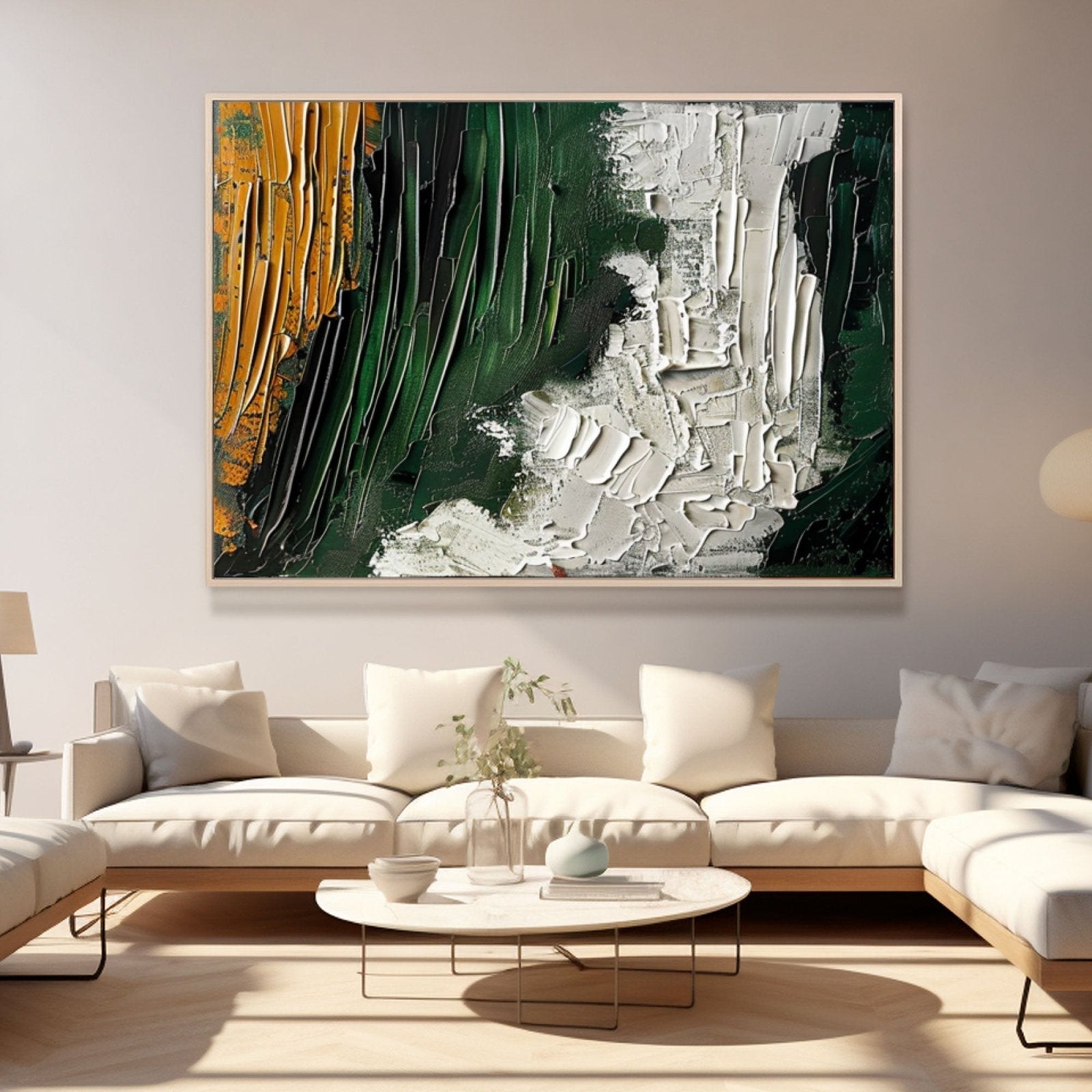 Large Abstract Oil Painting | Green & White Textured Wall Art #TC 230