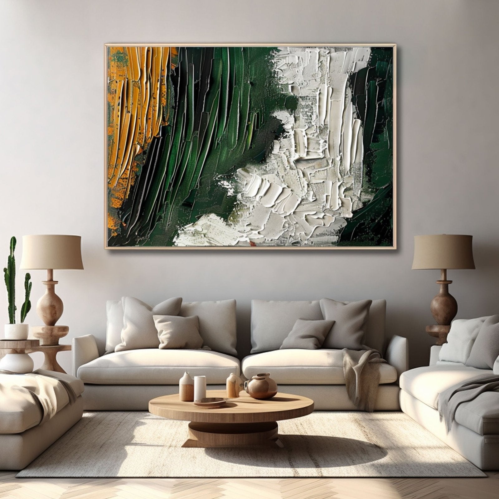 Oversized Green Abstract Art | Contemporary Textured Oil on Canvas