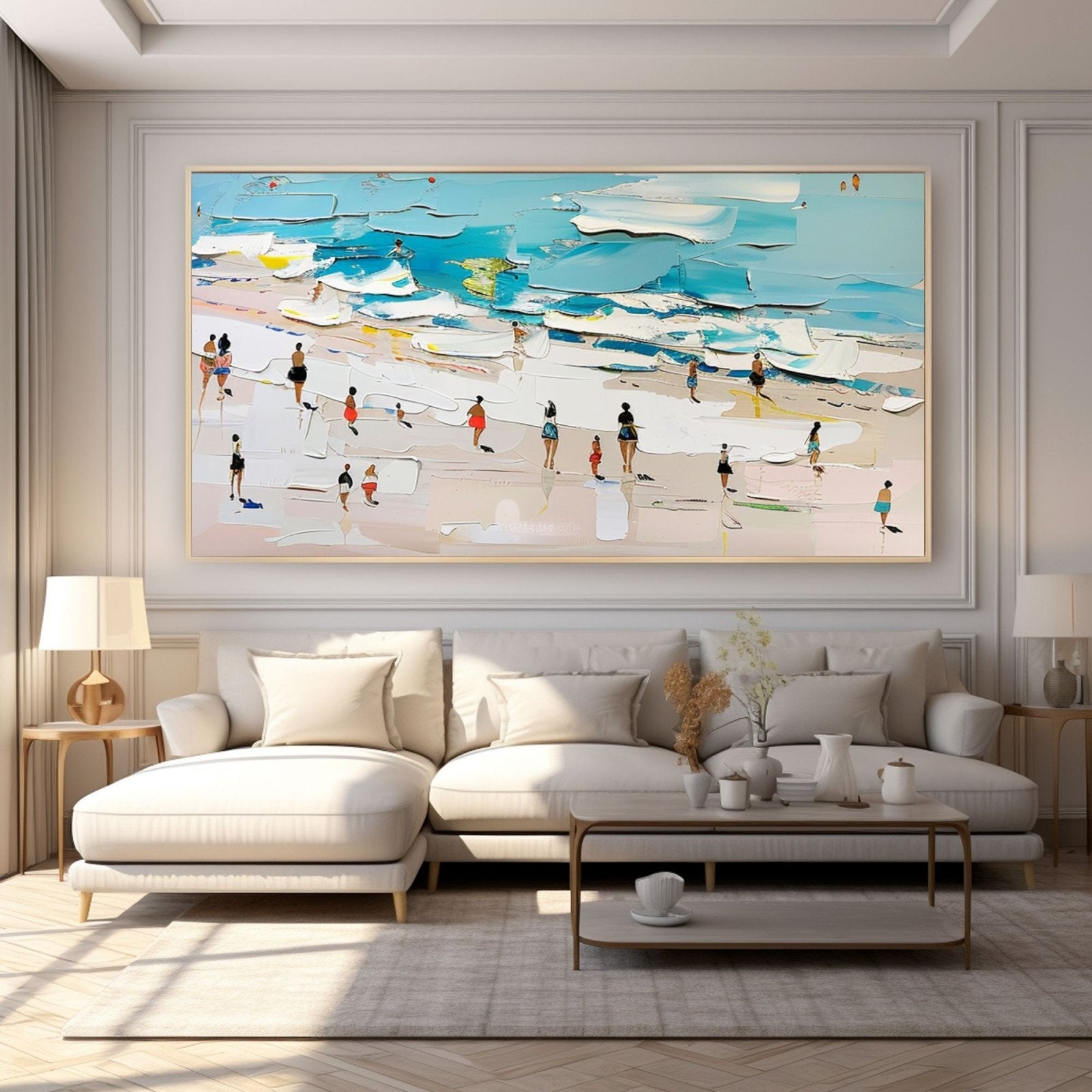 Beach Scene Oil Painting Handmade Coastal Art #TC 186