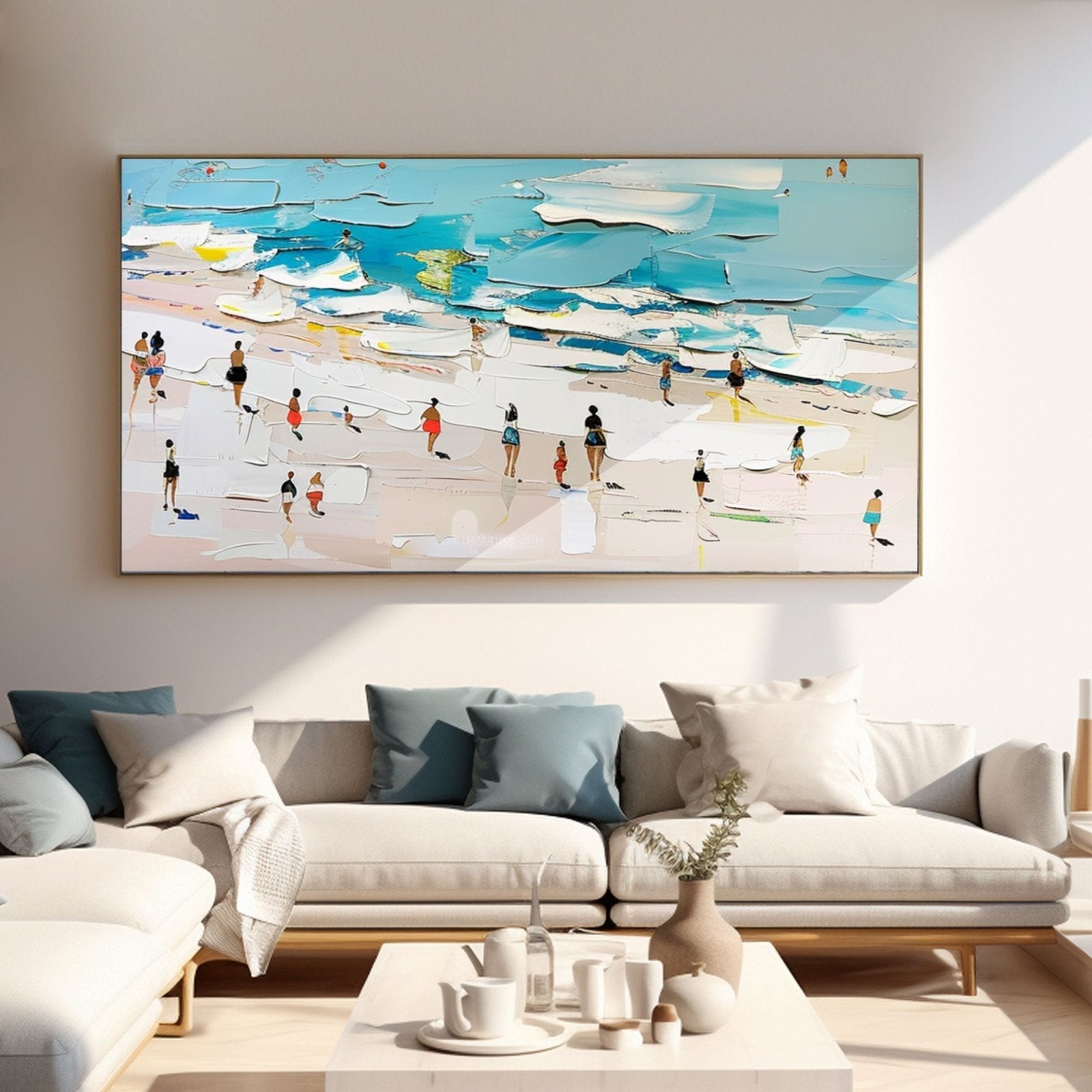 Beach Scene Oil Painting Handmade Coastal Art #TC 186