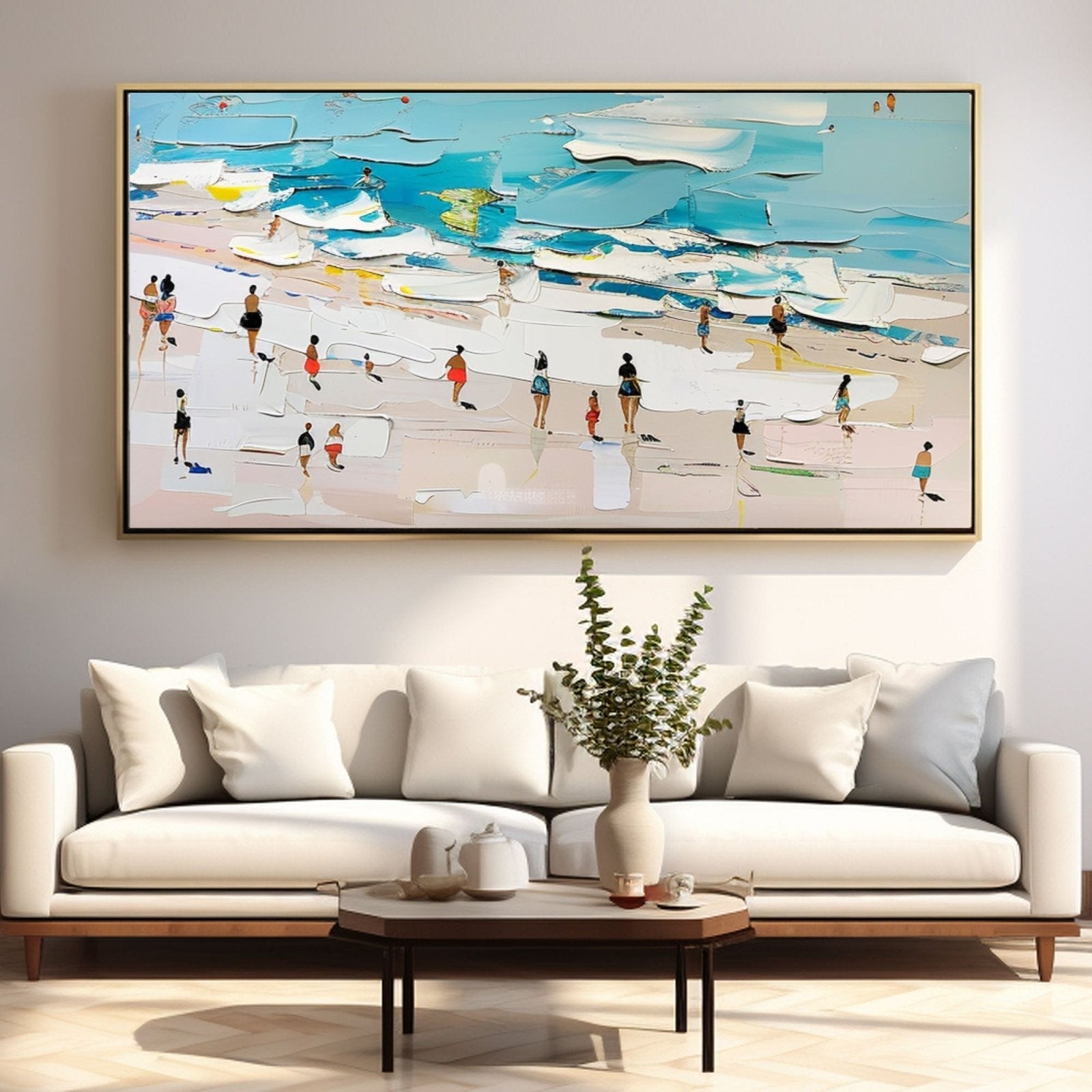 Beach Scene Oil Painting Handmade Coastal Art #TC 186