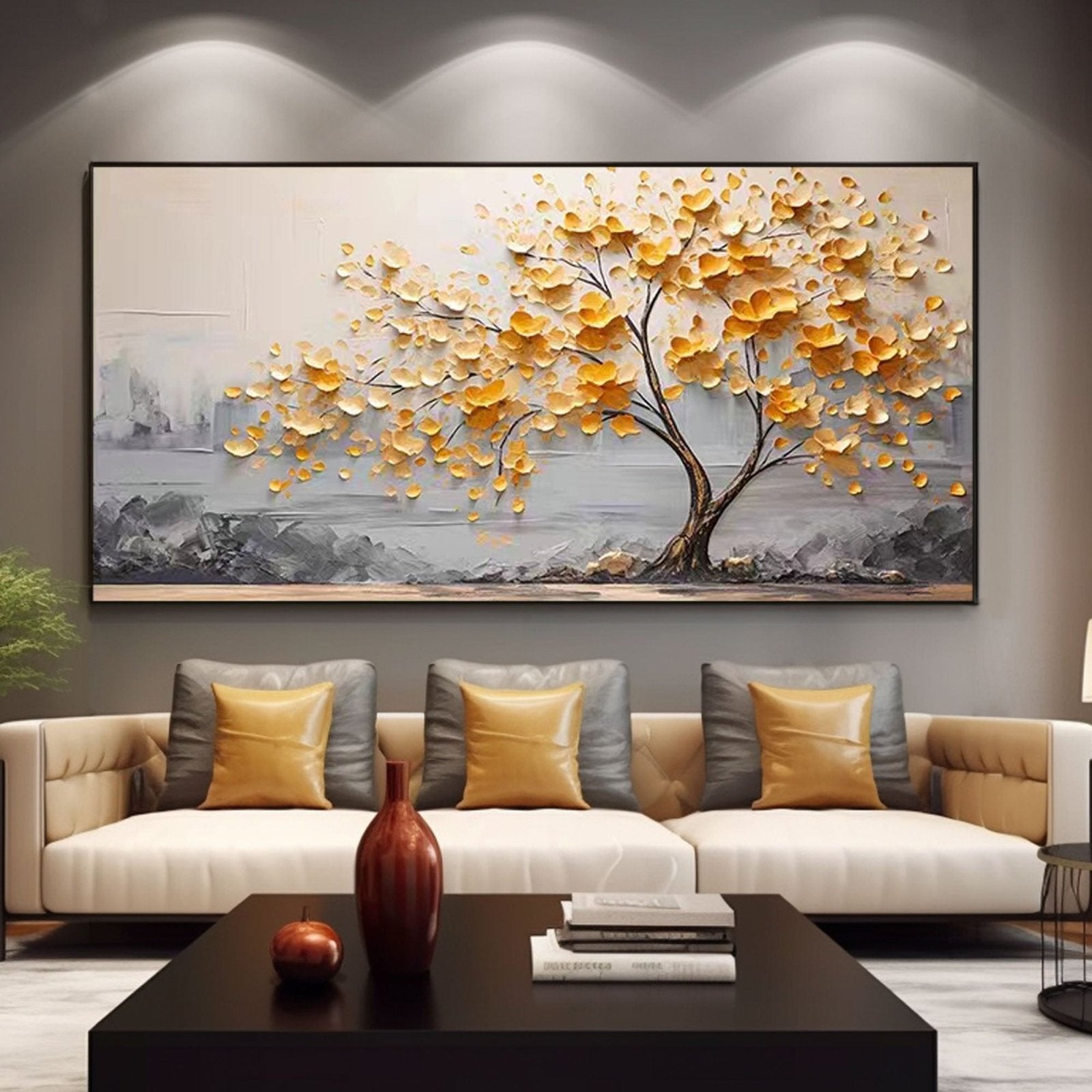 Textured Golden Blossom Tree Wall Art for Home Decor #TC 187