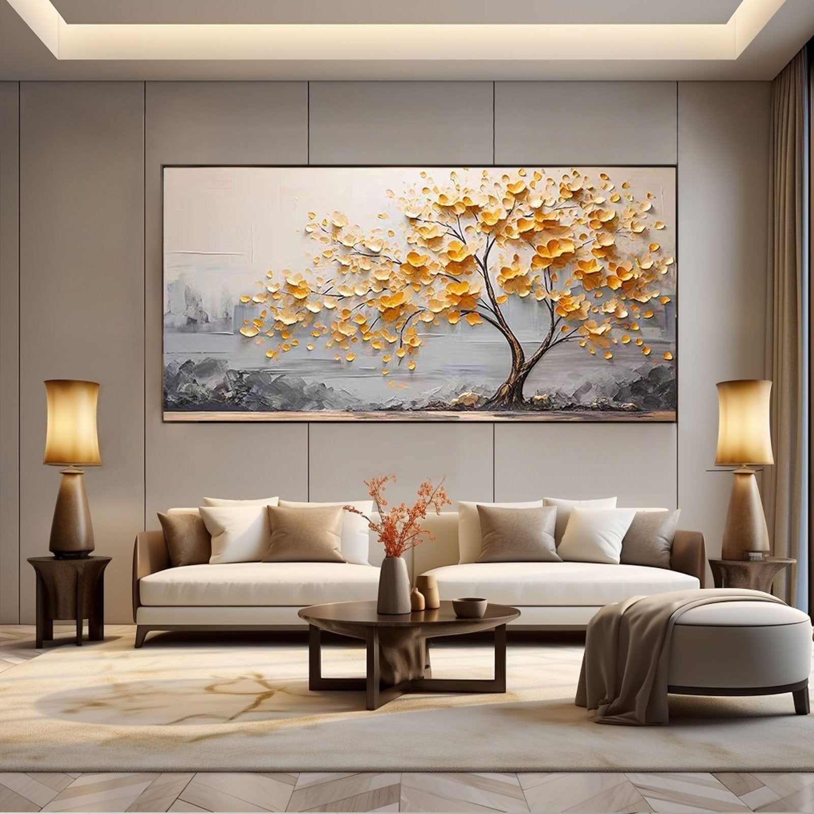 Textured Golden Blossom Tree Wall Art for Home Decor #TC 187