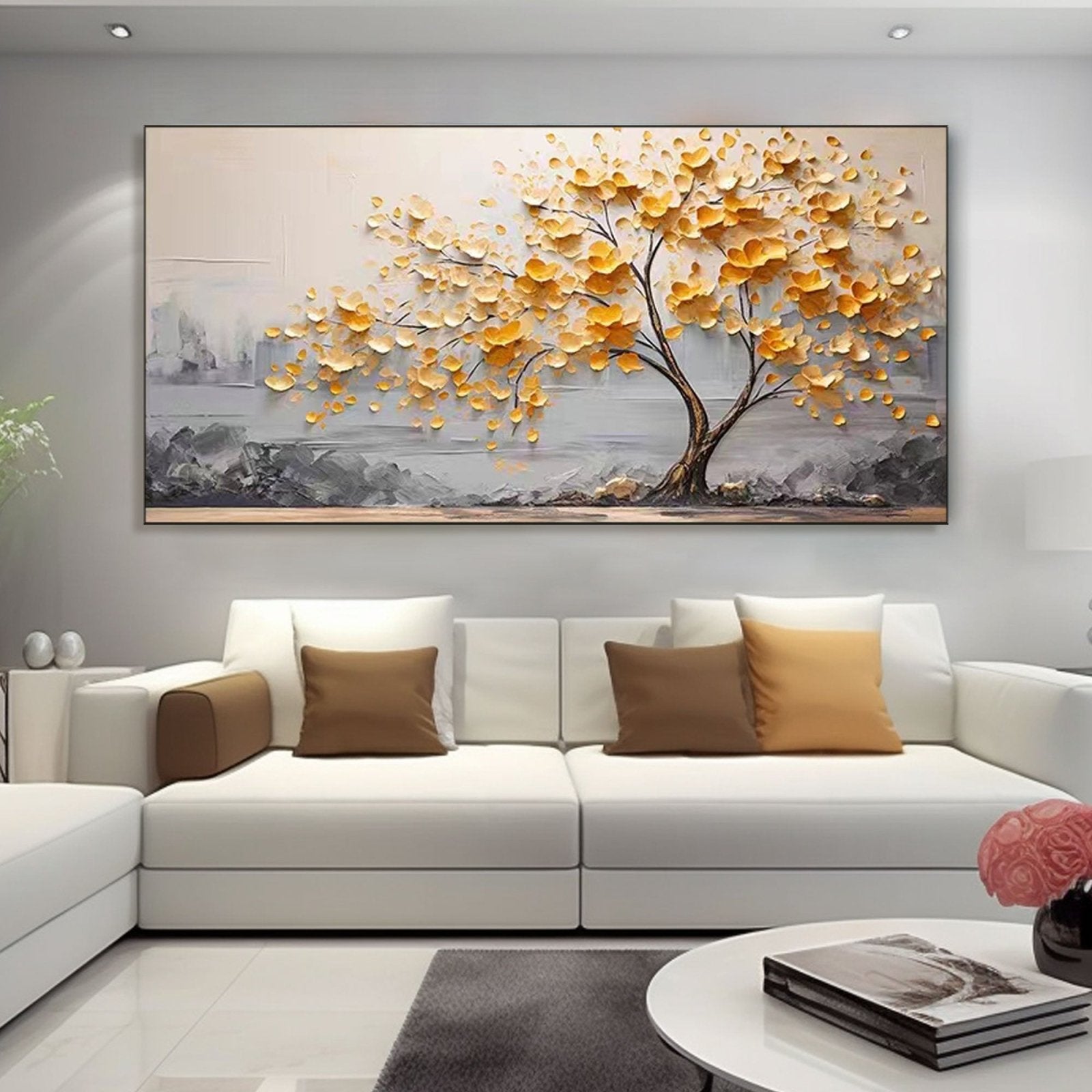 Textured Golden Blossom Tree Wall Art for Home Decor #TC 187