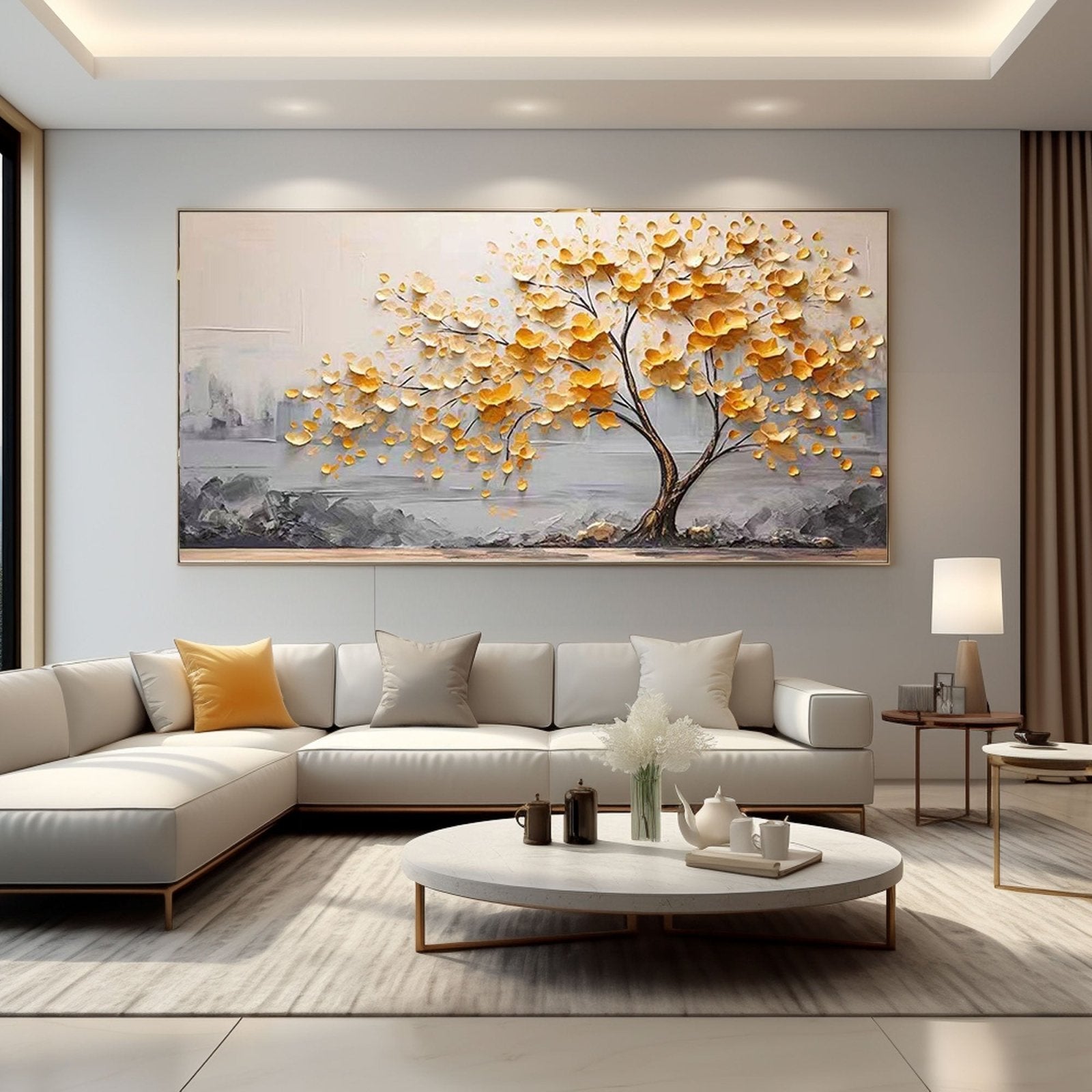 Textured Golden Blossom Tree Wall Art for Home Decor #TC 187