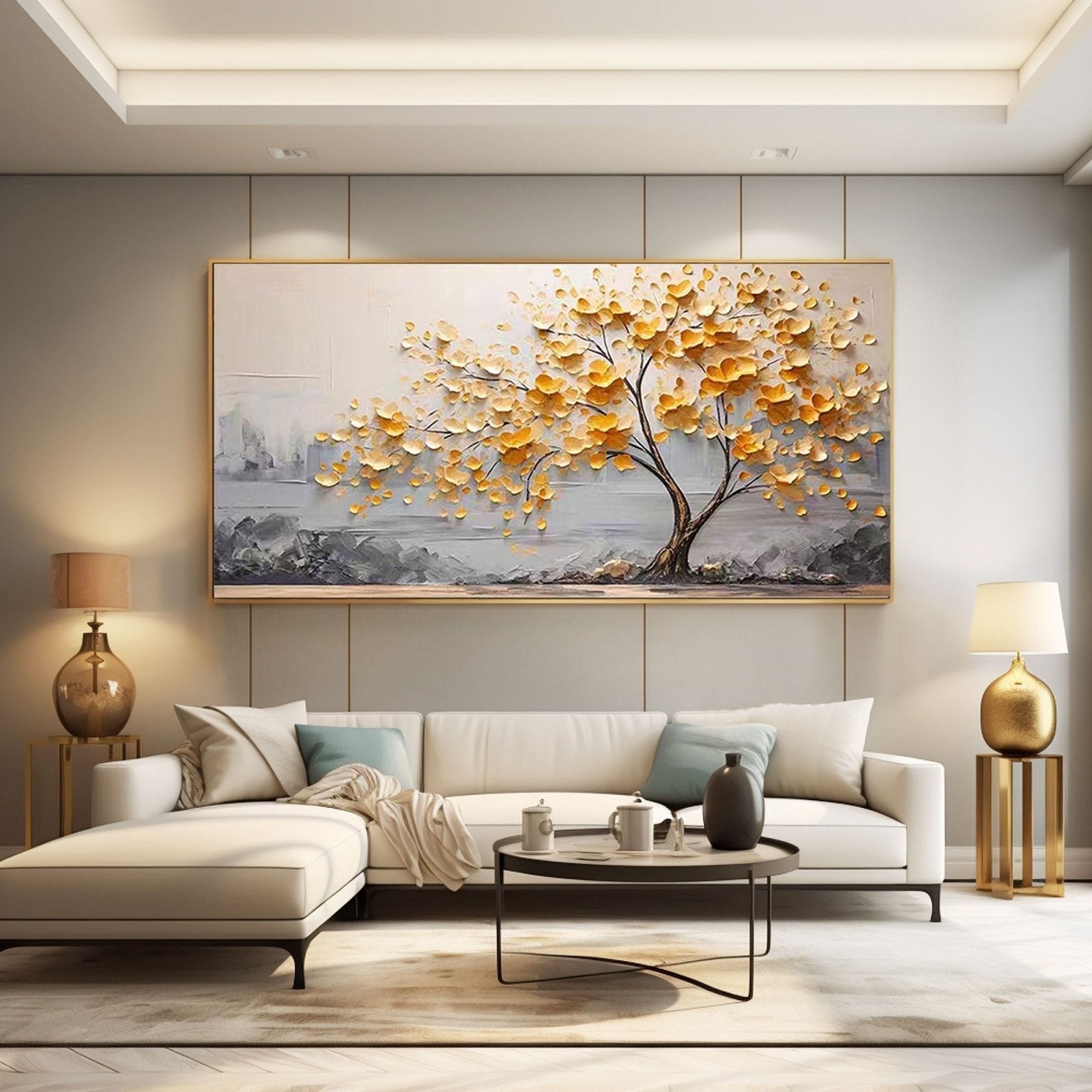 Handmade Golden Blossom Canvas Art