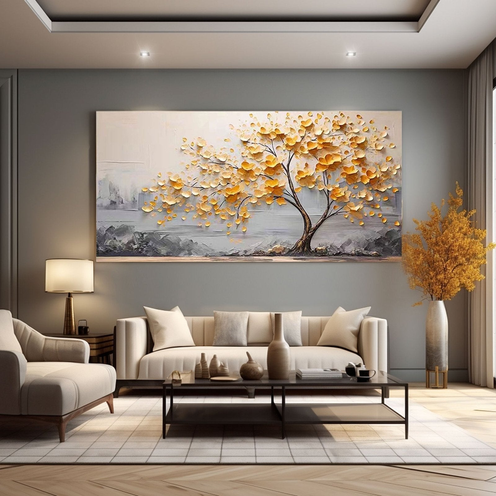 Textured Golden Blossom Tree Wall Art for Home Decor #TC 187