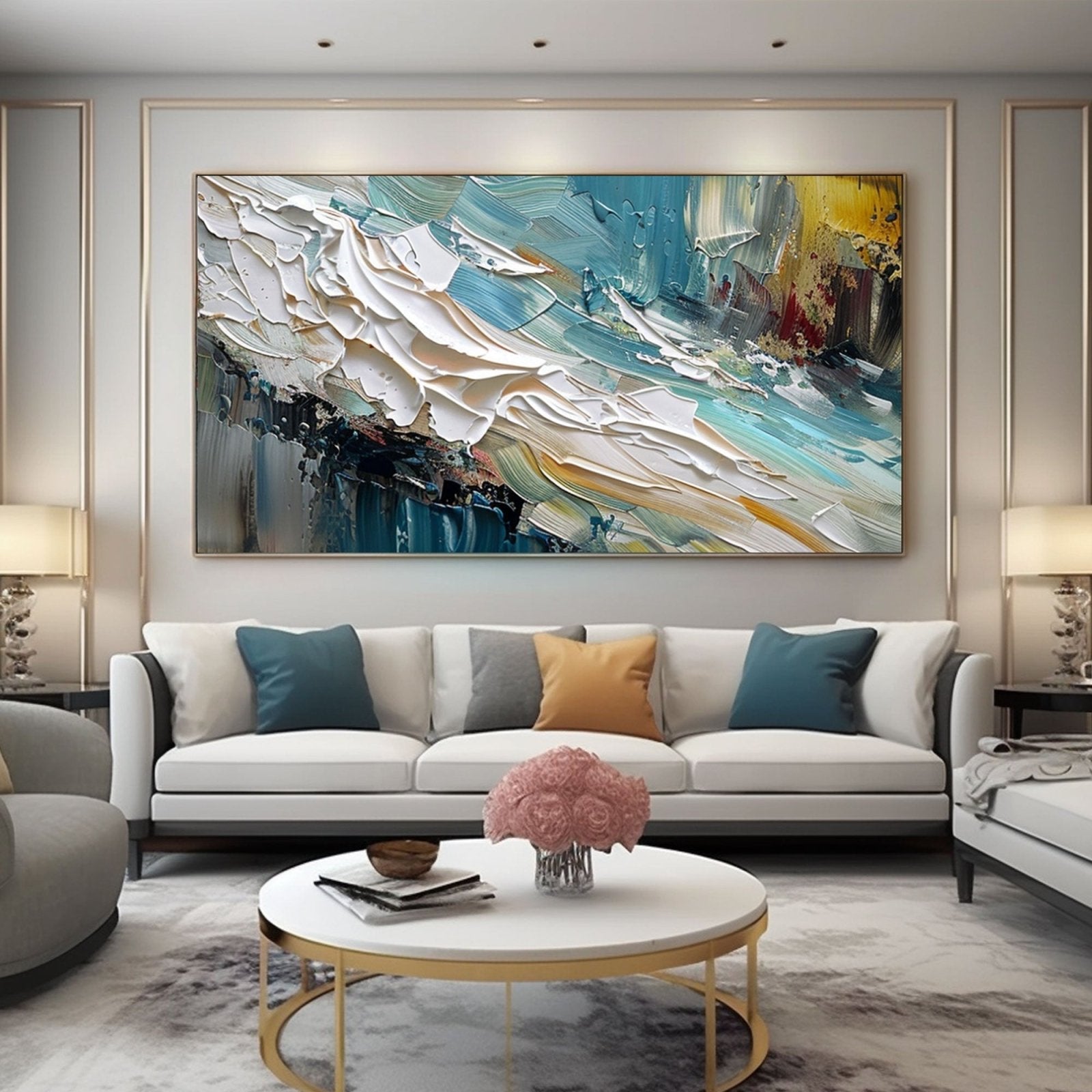 Abstract Ocean Waves Wall Art Textured Seascape Impasto Artwork #TC 188