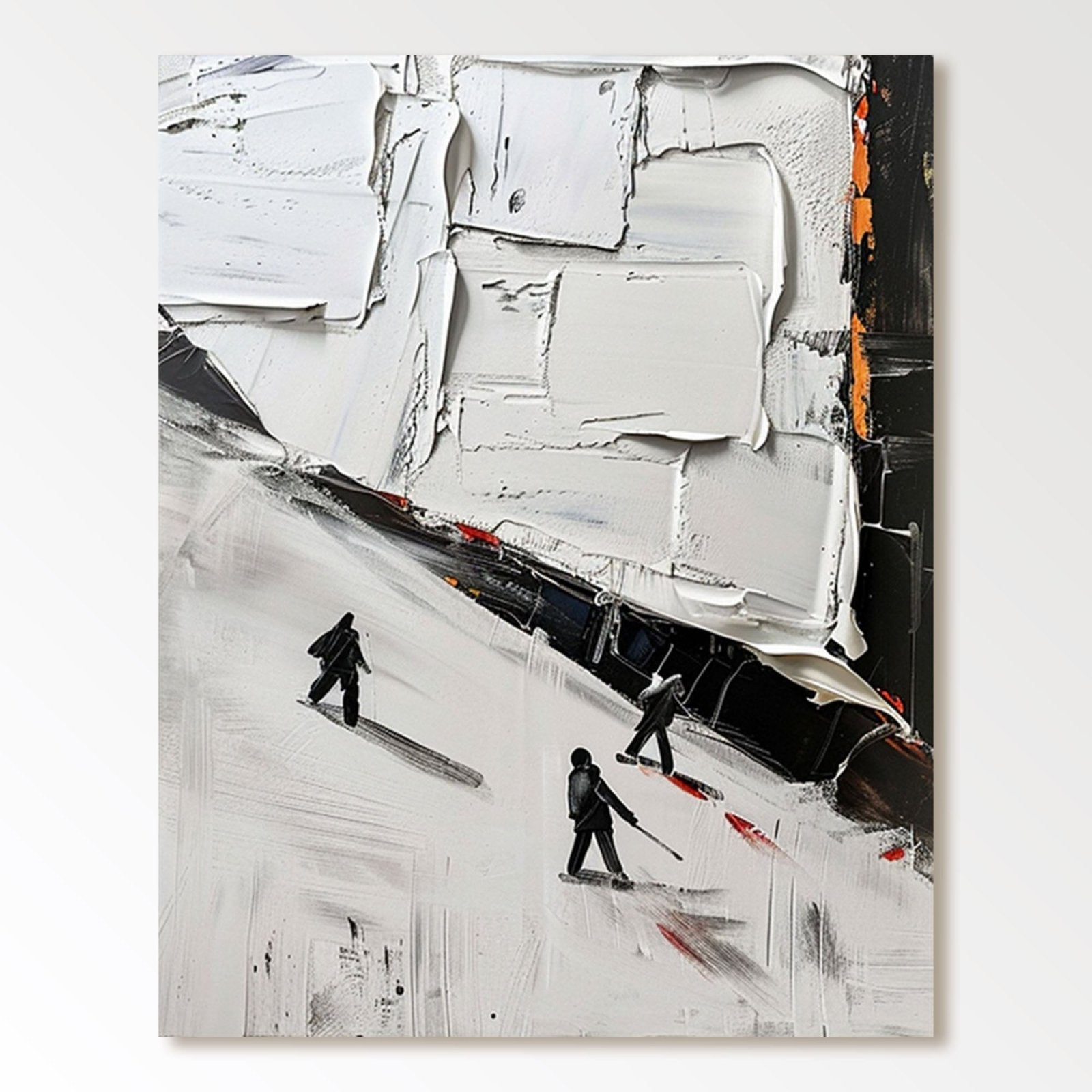 Abstract Skiers on Snow Mountain Canvas | Winter Sports Art #AA 456