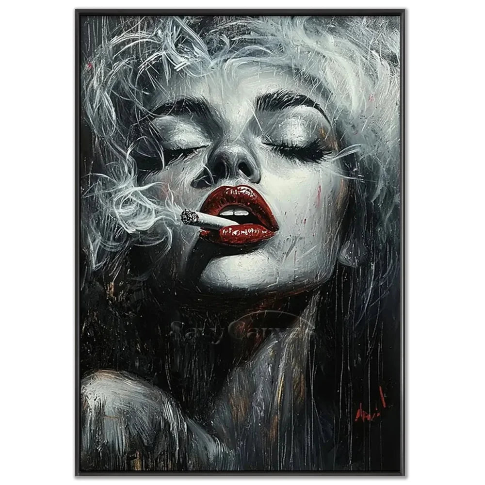 Modern Pop Art Woman Smoking | Glam Wall Canvas #AA 005