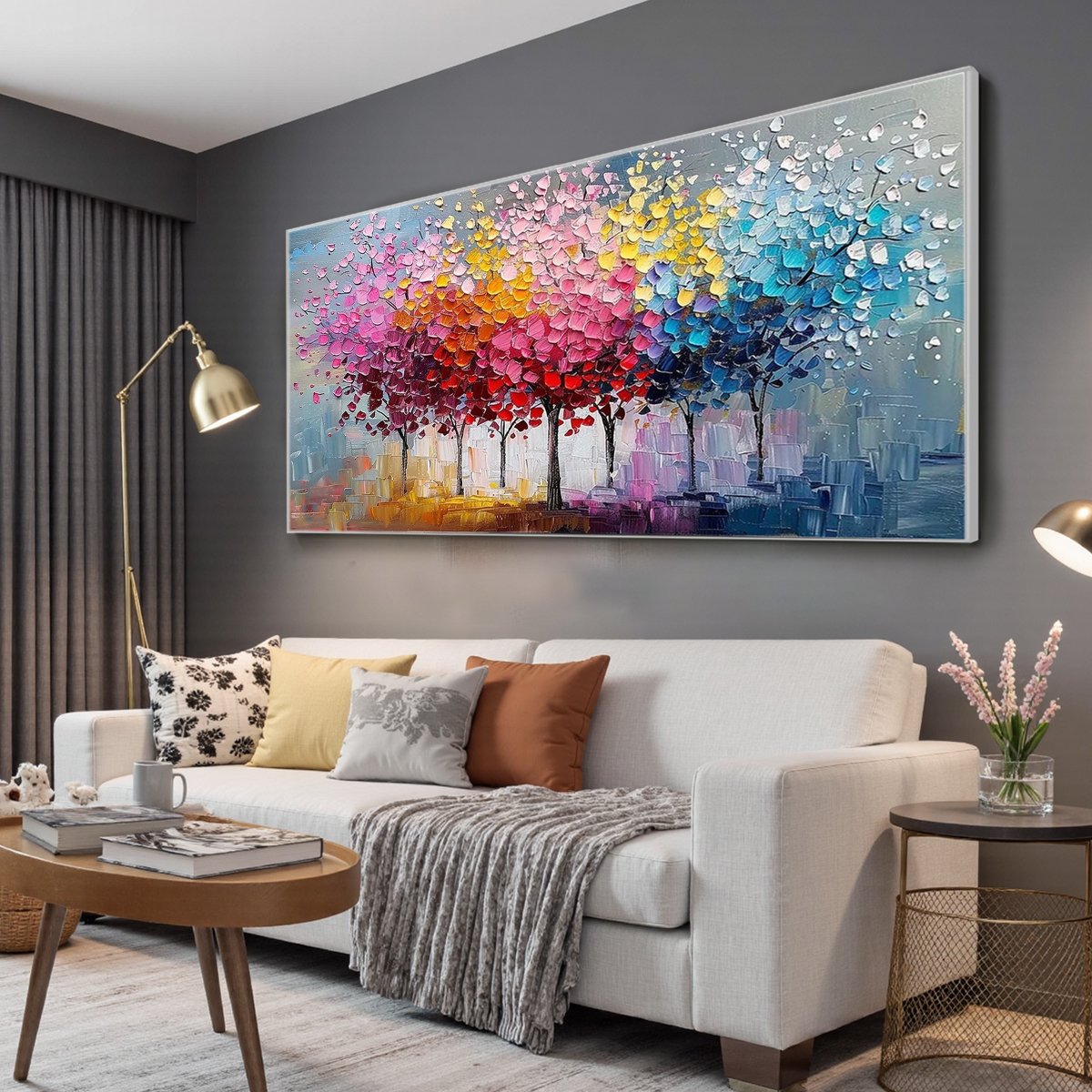 Colorful Abstract Tree Canvas Art | Rainbow Forest Landscape #AA 376