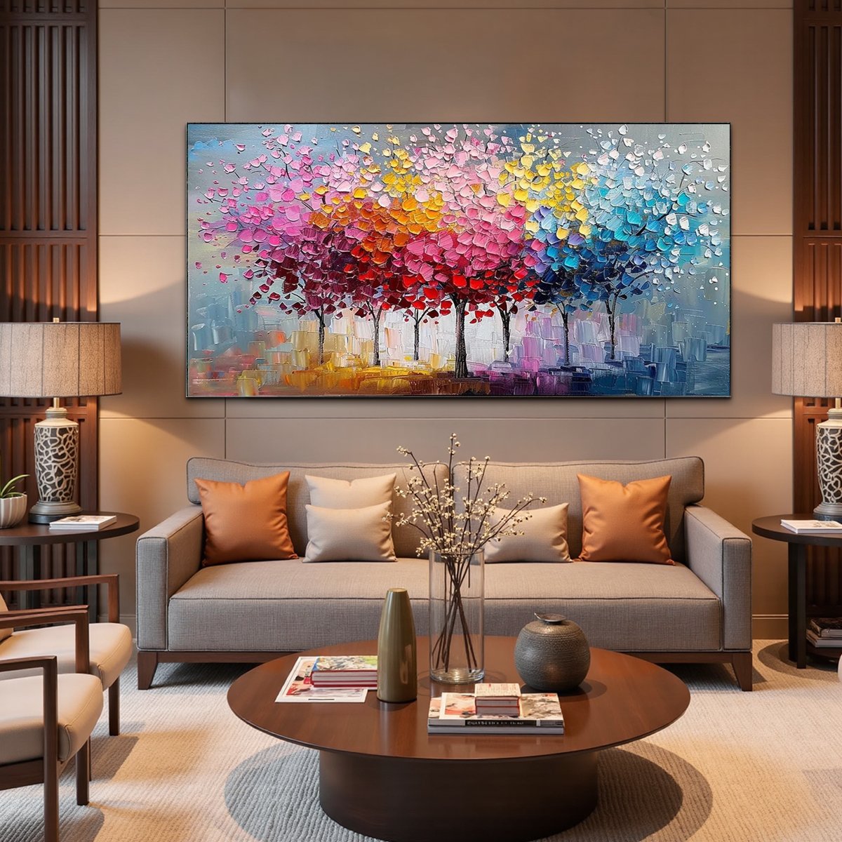 Colorful Abstract Tree Canvas Art | Rainbow Forest Landscape #AA 376