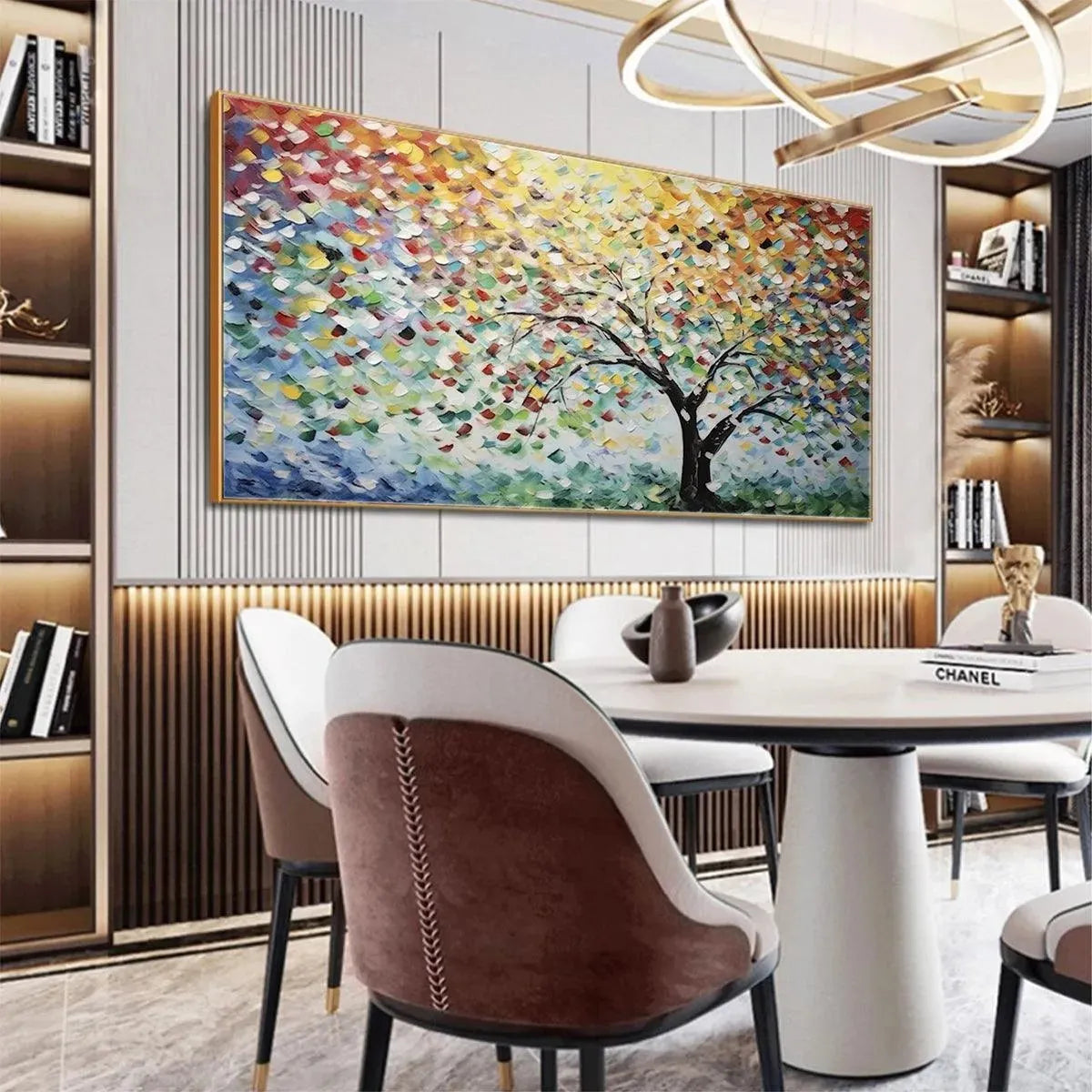 Colorful Abstract Tree Canvas Wall Art | Rainbow Landscape Print #AA 377