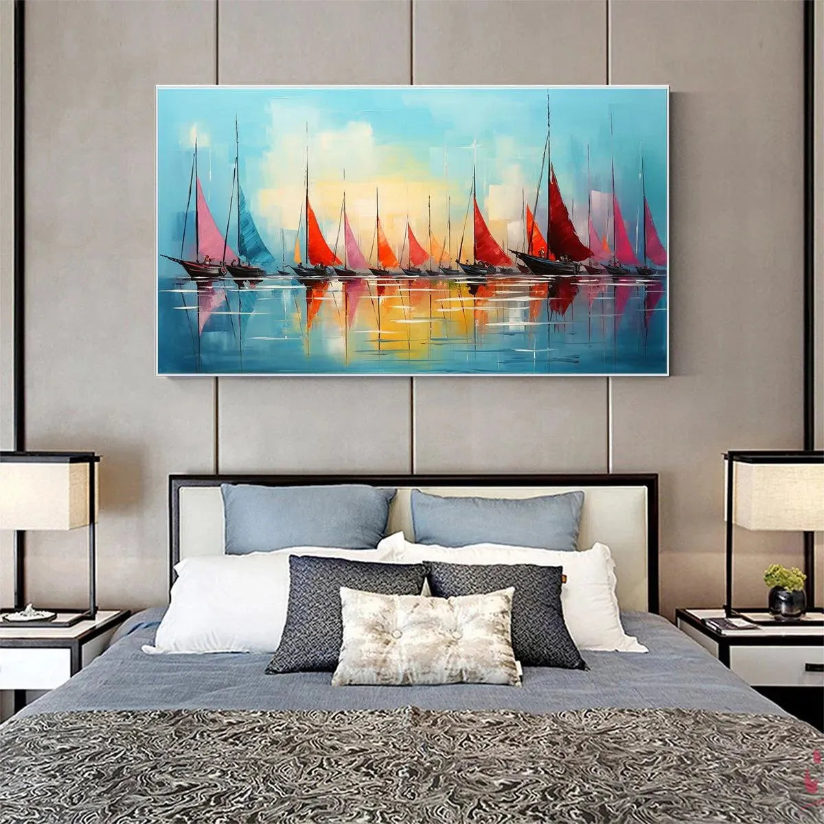 Colorful Sailboat Painting | Modern Seascape Wall Art #AA 135