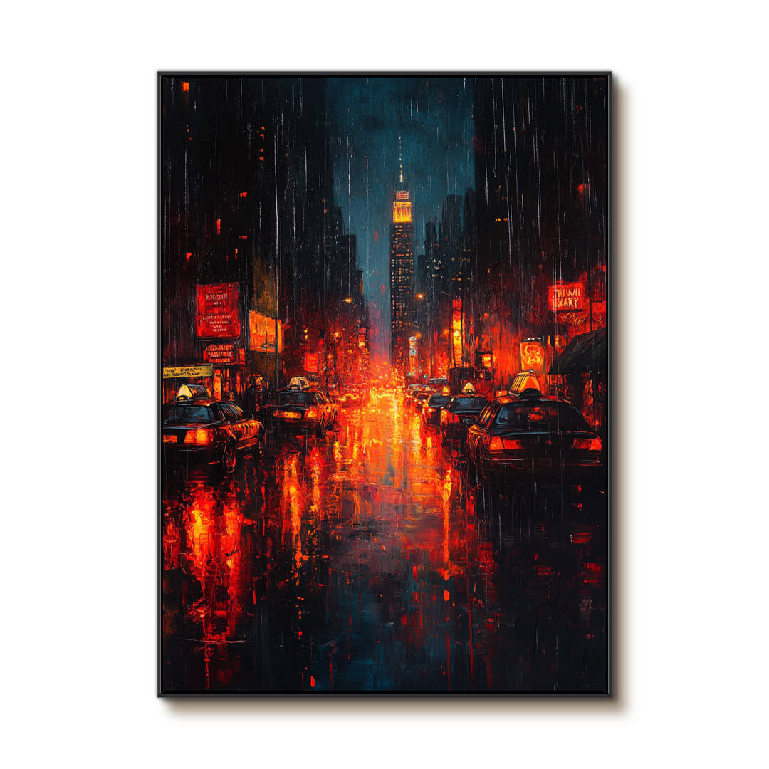 Rainy New York City Night Canvas Art | Vertical Urban Landscape #AA 345