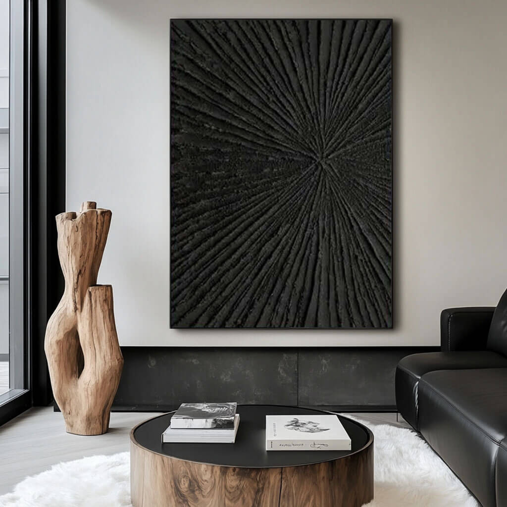 Black 3D Textured Canvas Wall Art | Abstract Radial Design #AA 380