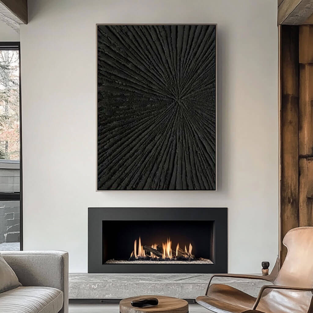 Black 3D Textured Canvas Wall Art | Abstract Radial Design #AA 380