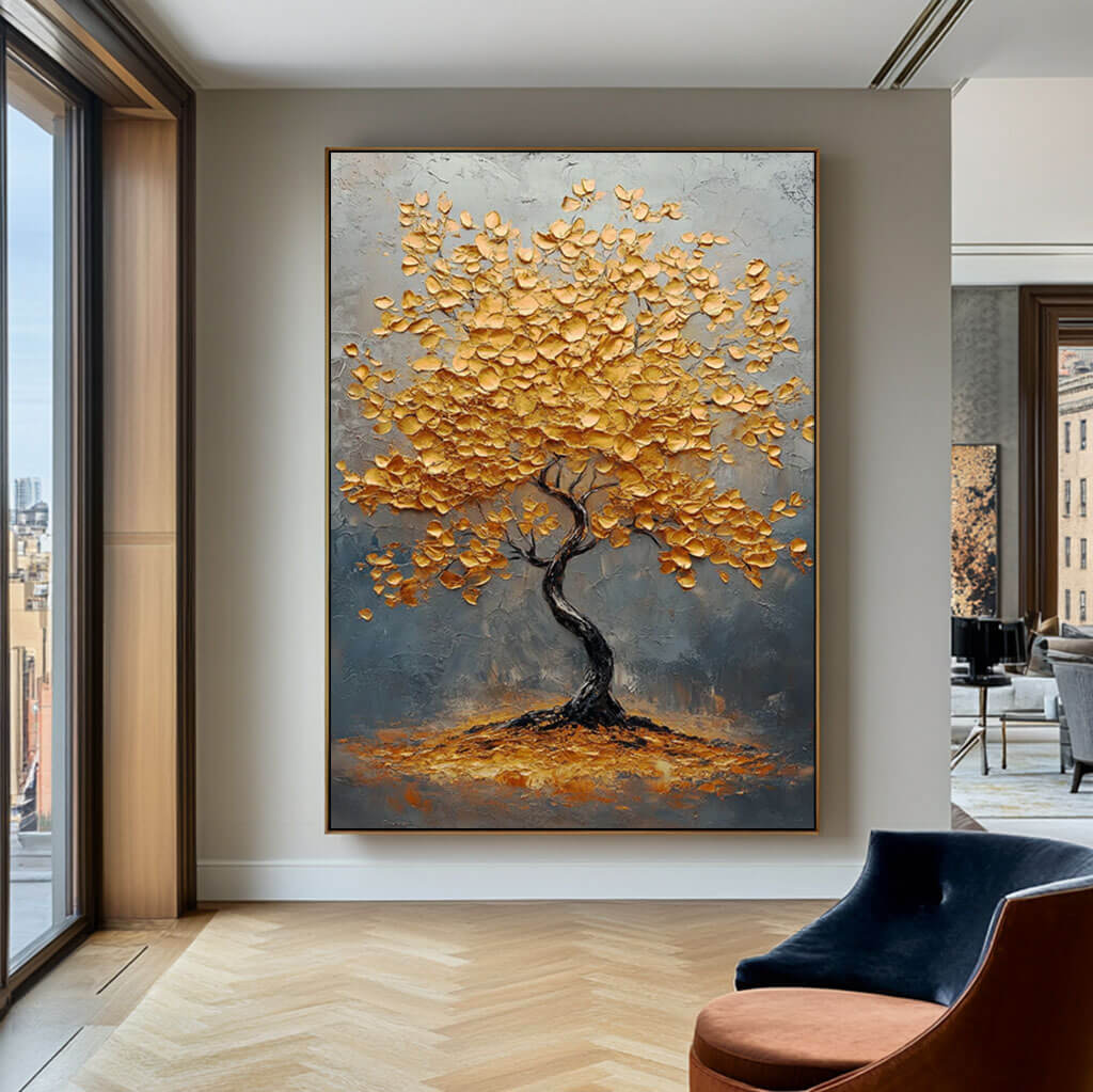 Luxury Housewarming Gift Art | Golden Fortune Tree Canvas
