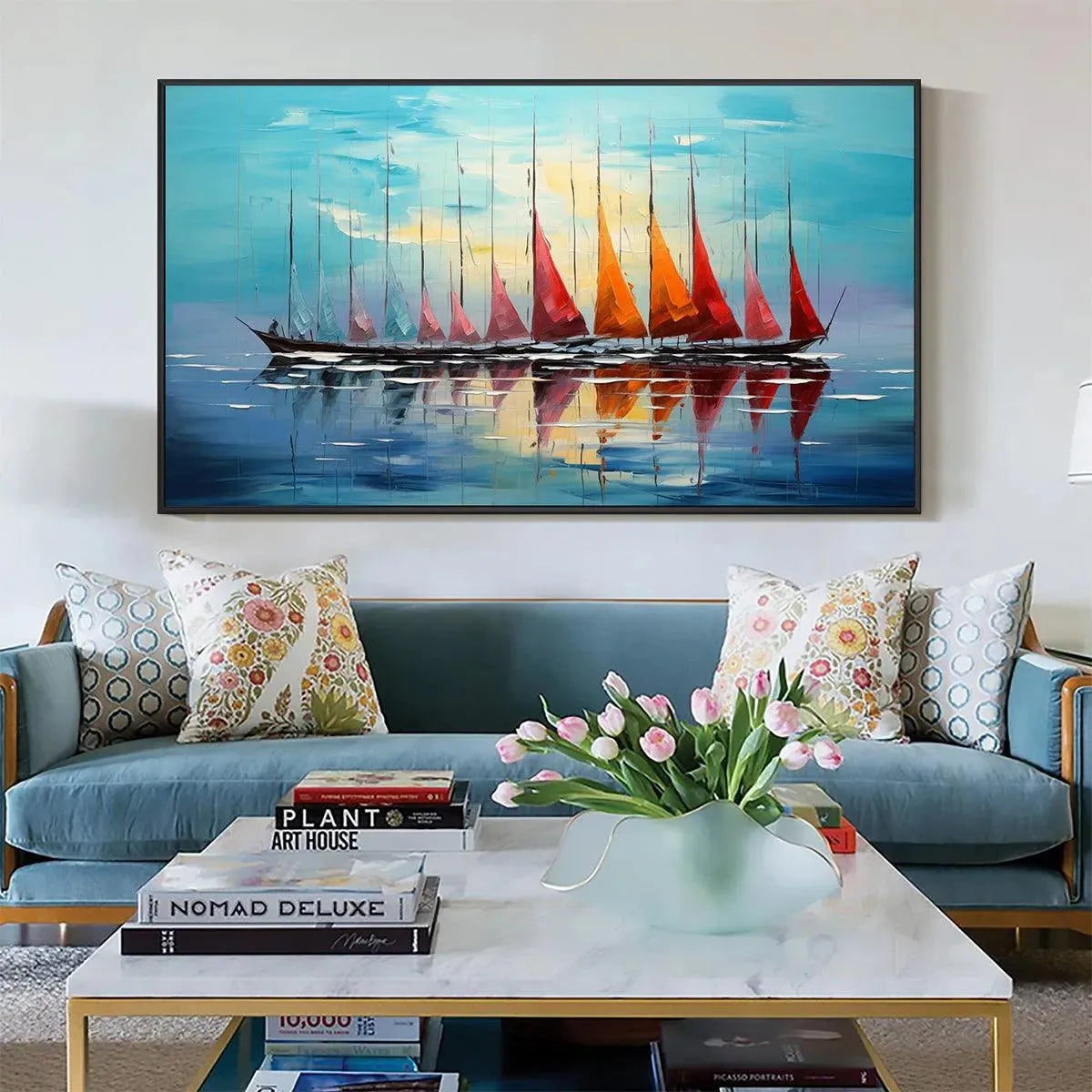 Sailboat Reflection Painting | Colorful Sunset Seascape #AA 136