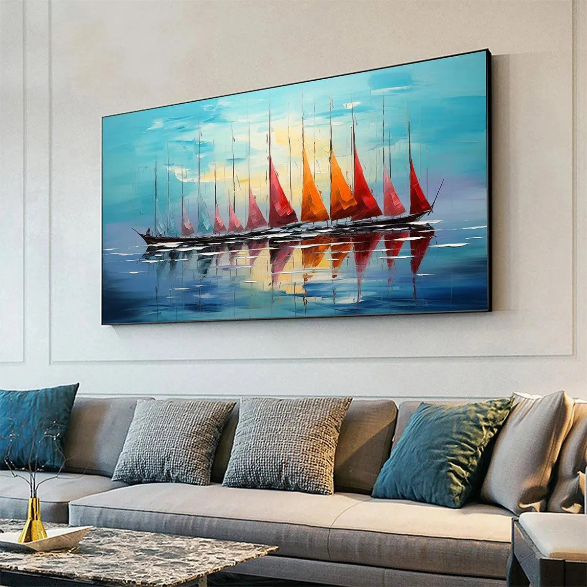 Sailboat Reflection Painting | Colorful Sunset Seascape #AA 136