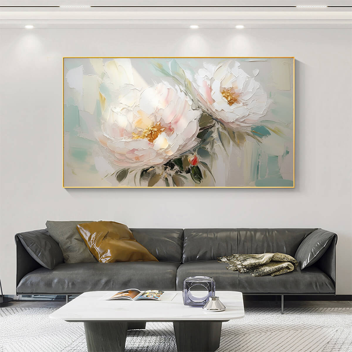 Textured 3D White Peony Painting | Impasto Floral Wall Art #AA 138
