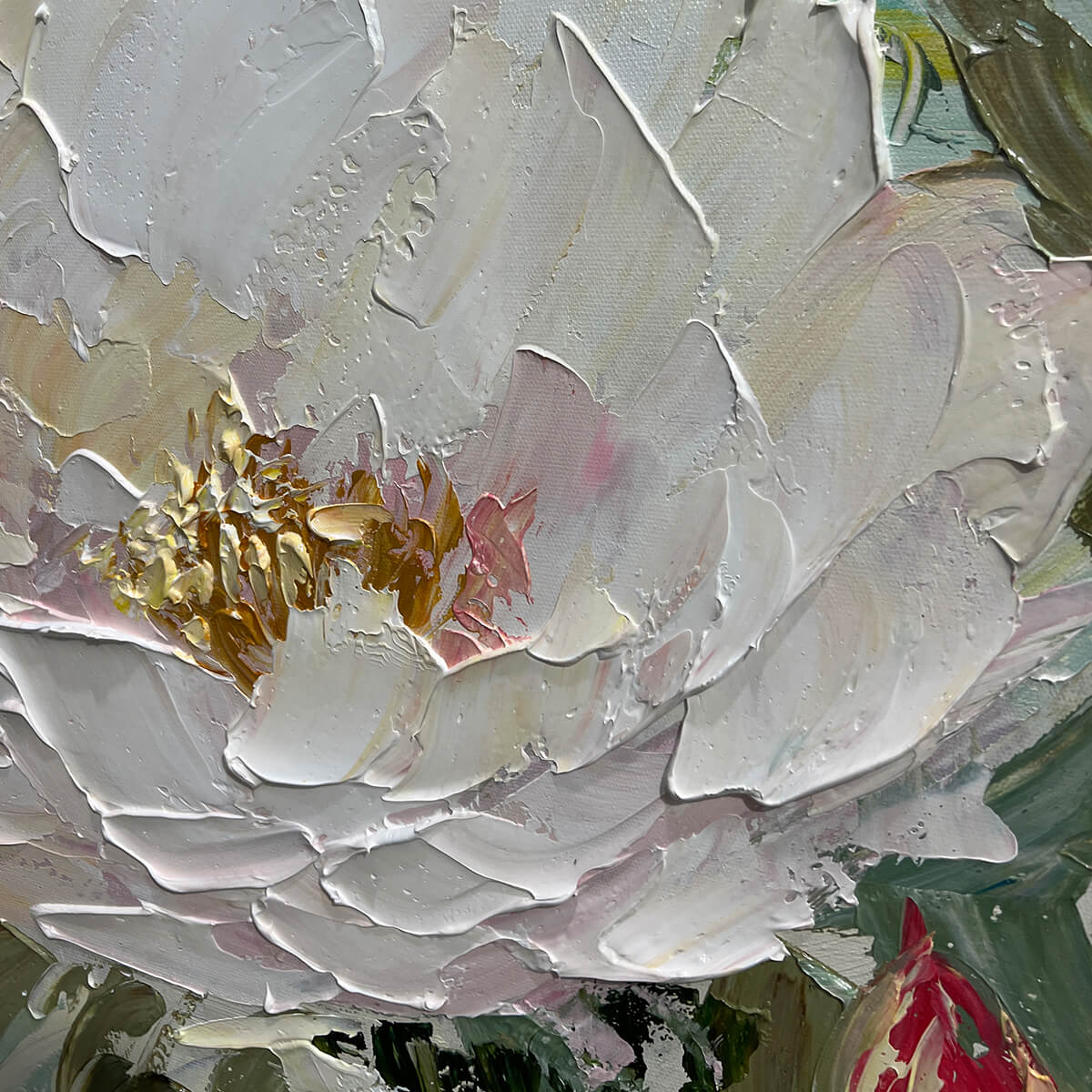 Textured 3D White Peony Painting | Impasto Floral Wall Art #AA 138