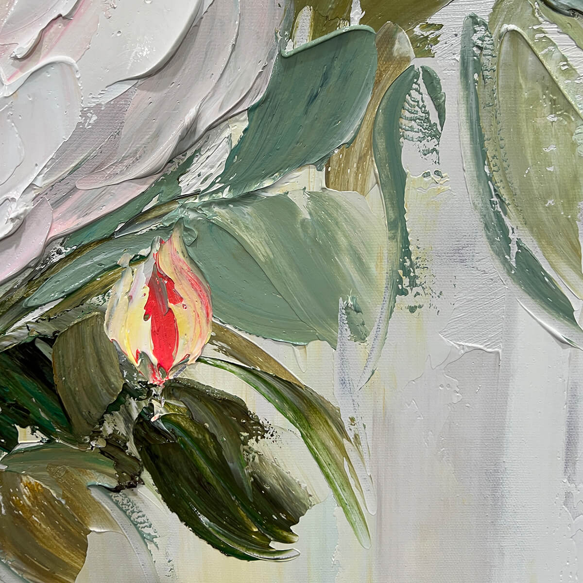 Textured 3D White Peony Painting | Impasto Floral Wall Art #AA 138