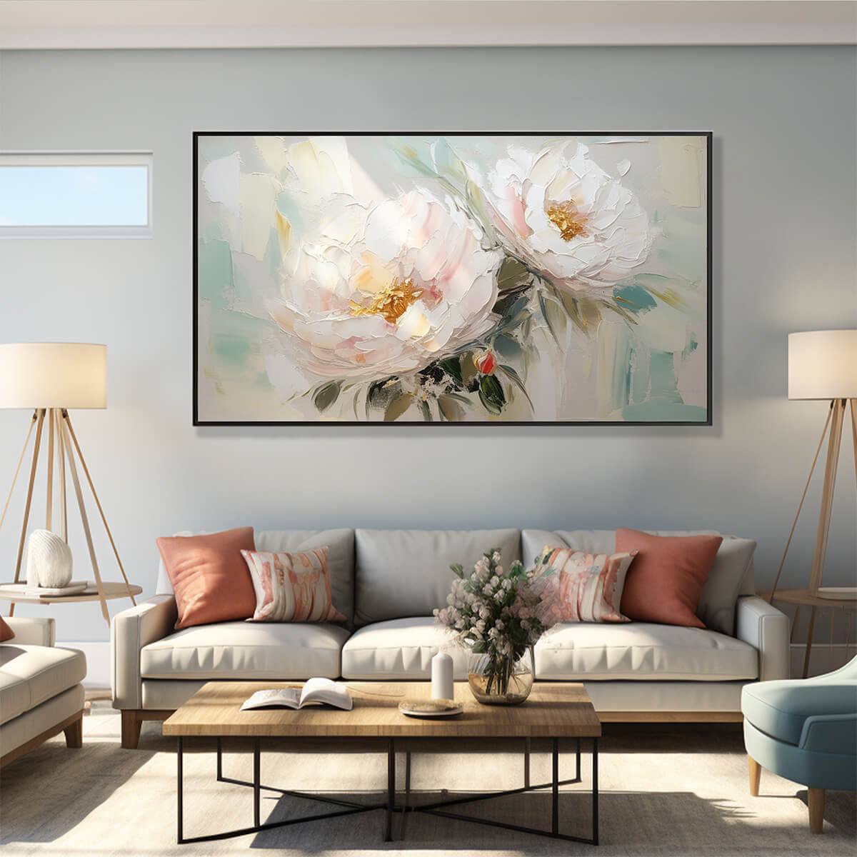 Textured 3D White Peony Painting | Impasto Floral Wall Art #AA 138